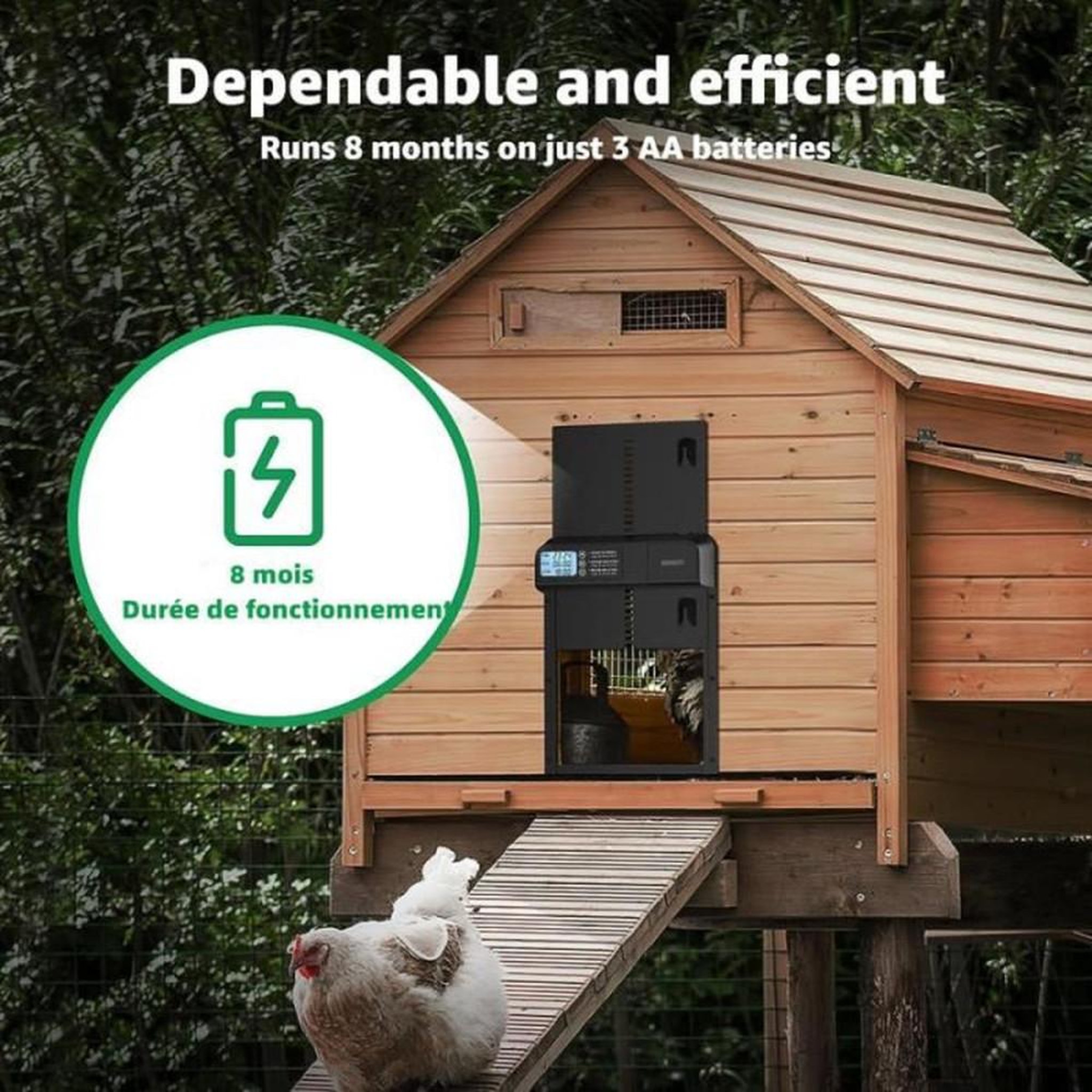 Voir la diapositive 4 : Porte de poulailler automatique LED programmable noir avec minuterie, mode manuel et sécurité anti-pincement IPX4