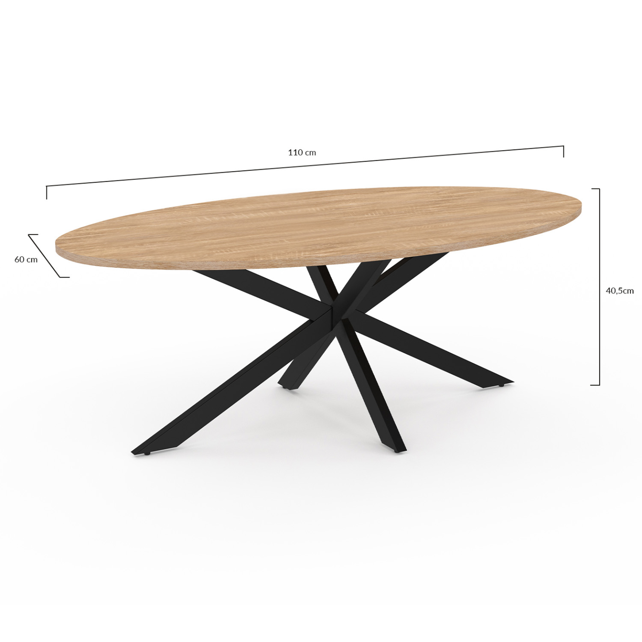 Voir la diapositive 4 : ID MARKET Table basse ovale alix 110 cm pied araignée bois et noir