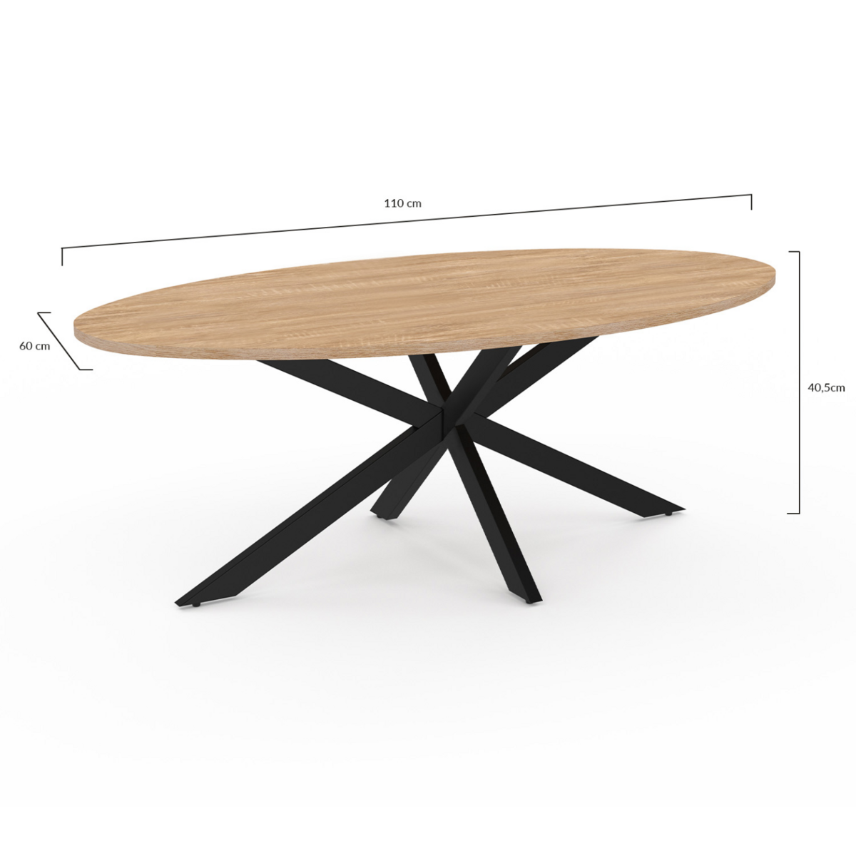 ID MARKET Table basse ovale ALIX 110 cm pied araignée bois et noir