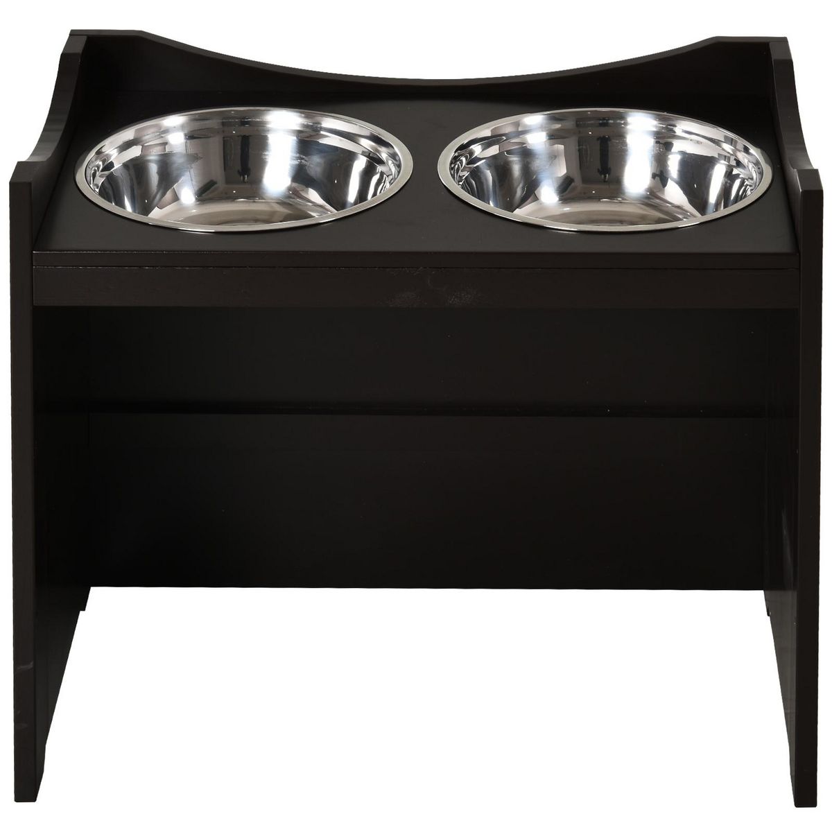 PAWHUT Gamelle double chien chat Porte-gamelles surélevé dim. 54L x 31l x 47H cm 2 gamelles acier inox. incluses MDF brun foncé