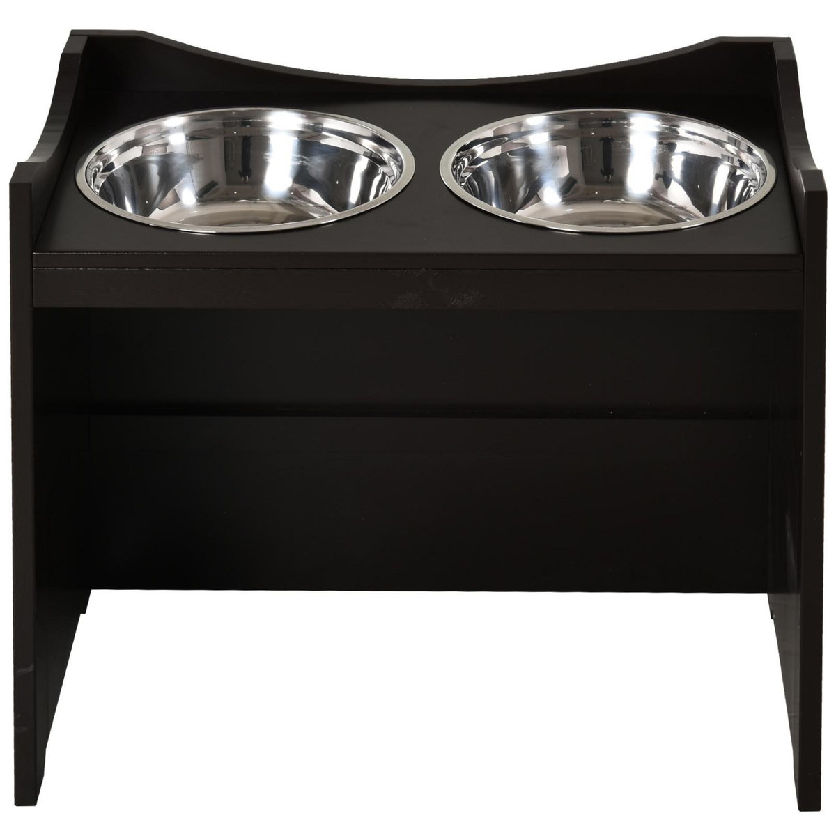 PAWHUT Gamelle double chien chat porte-gamelles surélevé dim. 54L x 31l x 47H cm 2 gamelles acier inox. incluses MDF brun foncé