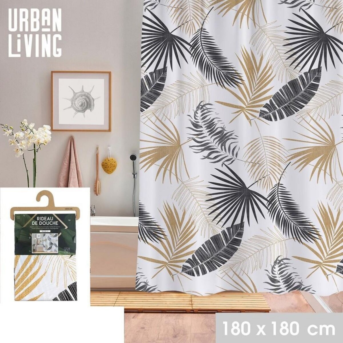 FORNORD Rideau de douche 180x180 cm Tropik
