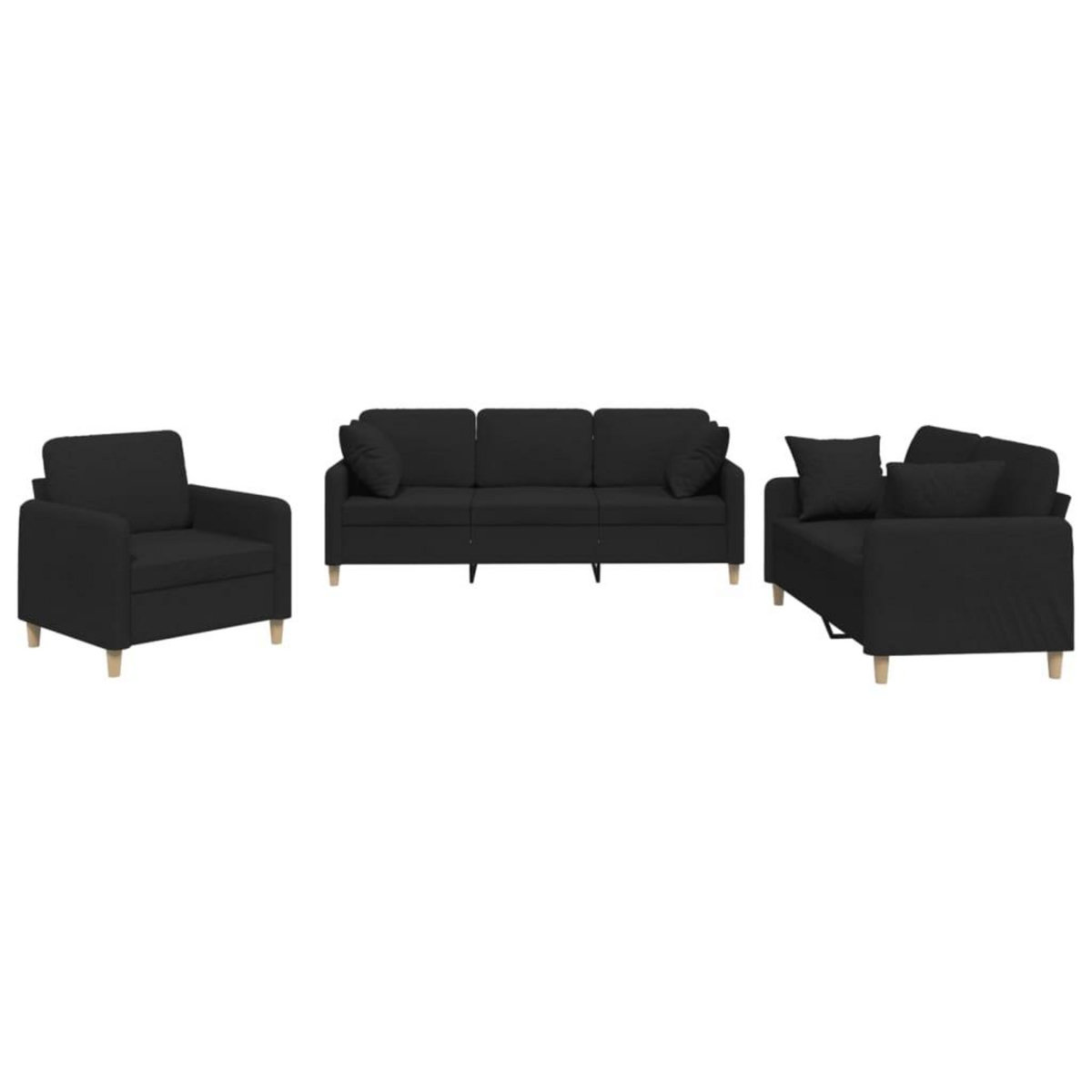 VIDAXL Ensemble de canapes 3 pcs avec coussins noir tissu