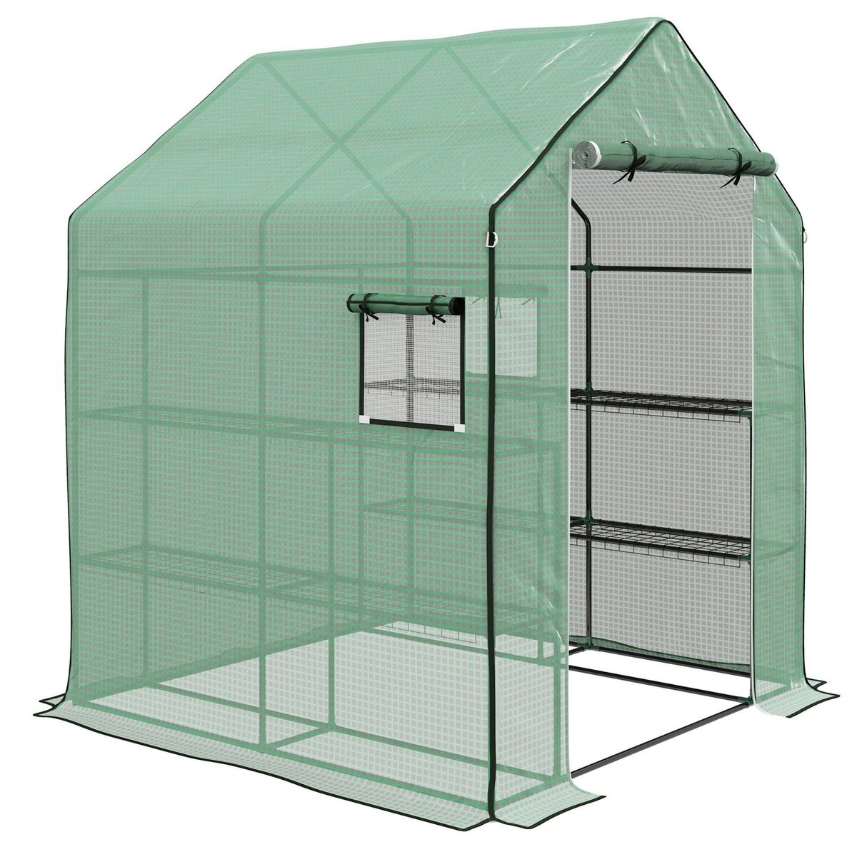 OUTSUNNY Serre de jardin 6 tablettes dim. 1,4L x 0,73l x 1,9H m porte déroulante fenêtres acier PE haute densité vert