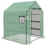 Voir la diapositive 1 : OUTSUNNY Serre de jardin 6 tablettes dim. 1,4L x 0,73l x 1,9H m porte déroulante fenêtres acier PE haute densité vert
