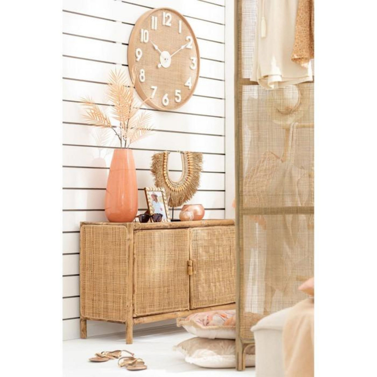 Paris Prix Vase en Céramique Design  Uni Rond  48cm Orange