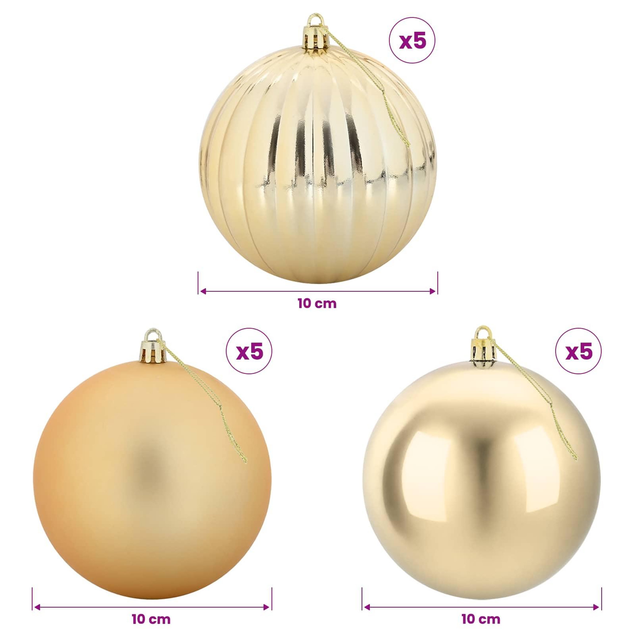 Voir la diapositive 3 : VIDAXL Ensemble de boules de Noël XL 15 pc Dore Diam. 10 cm Plastique