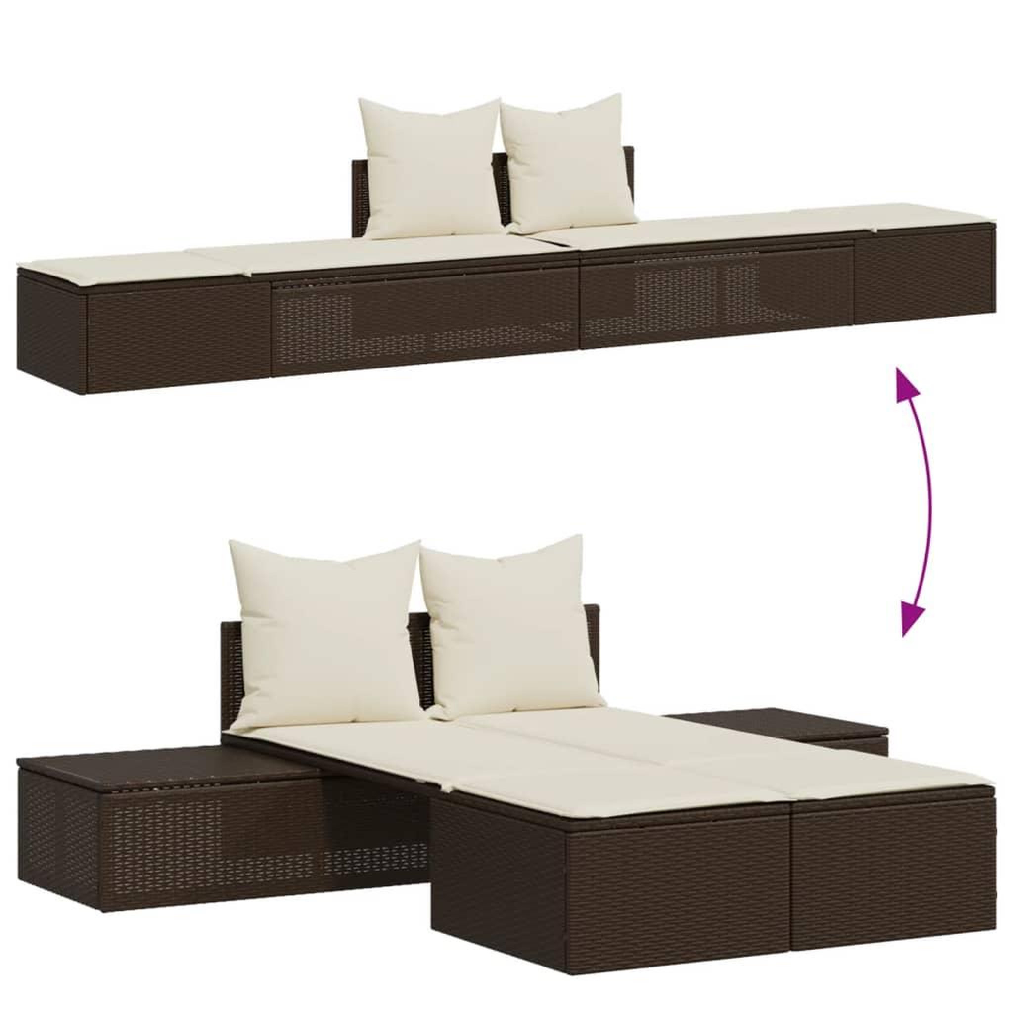 Voir la diapositive 3 : VIDAXL Chaise longue double avec coussins marron resine tressee