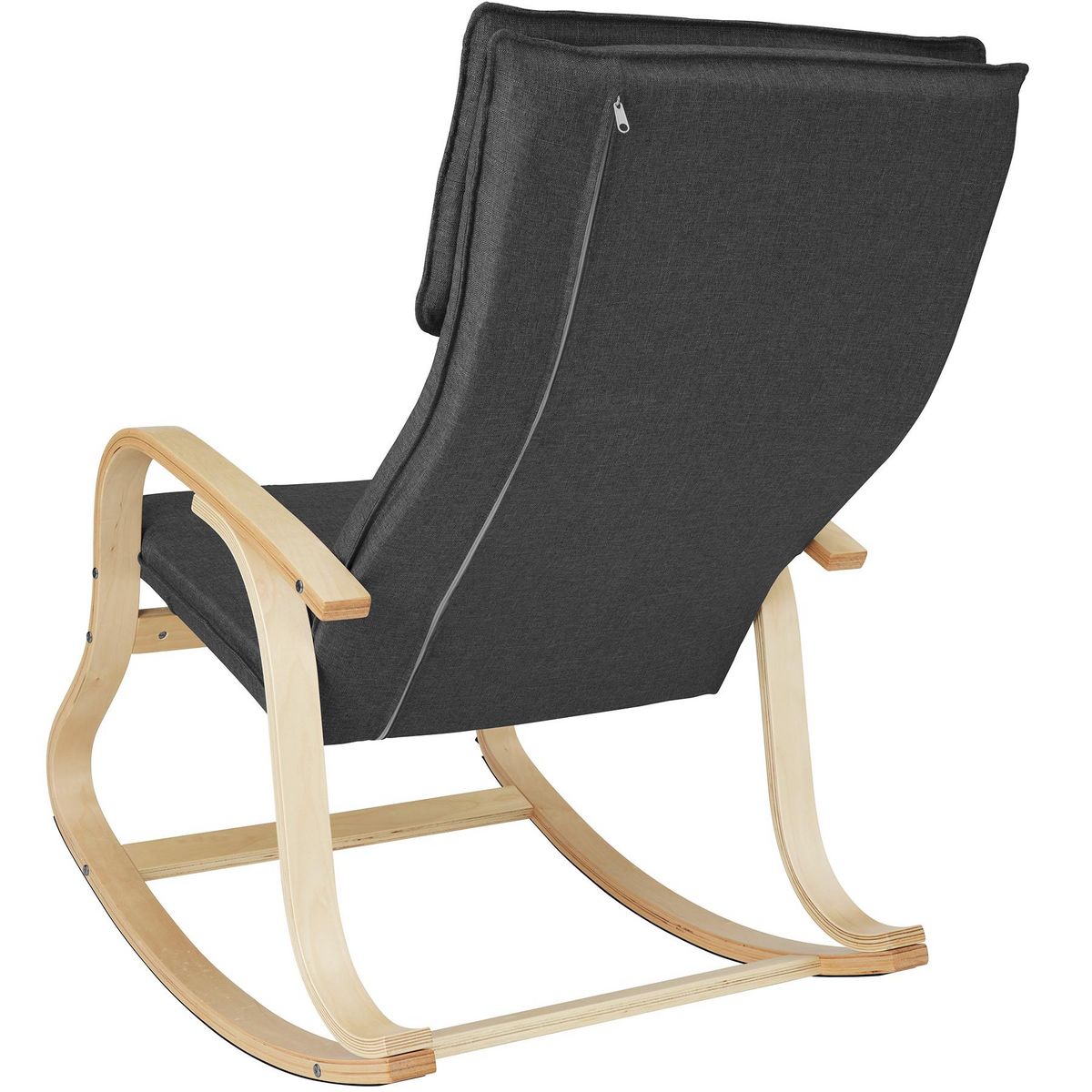tectake Fauteuil à bascule Avec des accoudoirs, cadre en bois de bouleau gris foncé