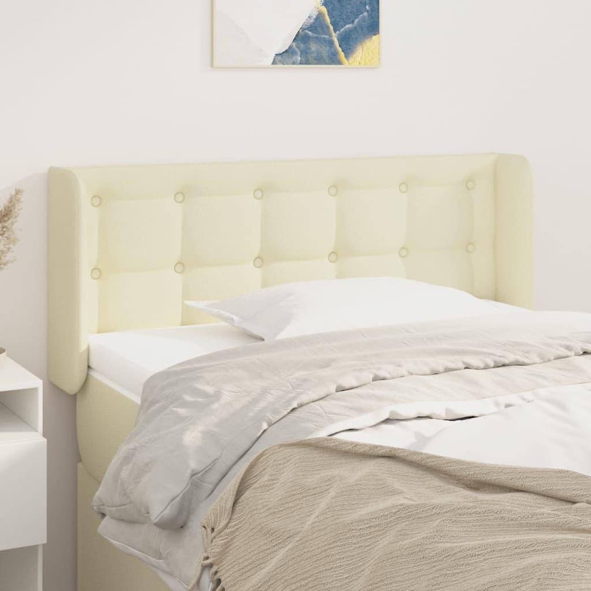 Voir la diapositive 1 : VIDAXL Tete de lit avec oreilles Creme 103x16x78/88 cm Similicuir