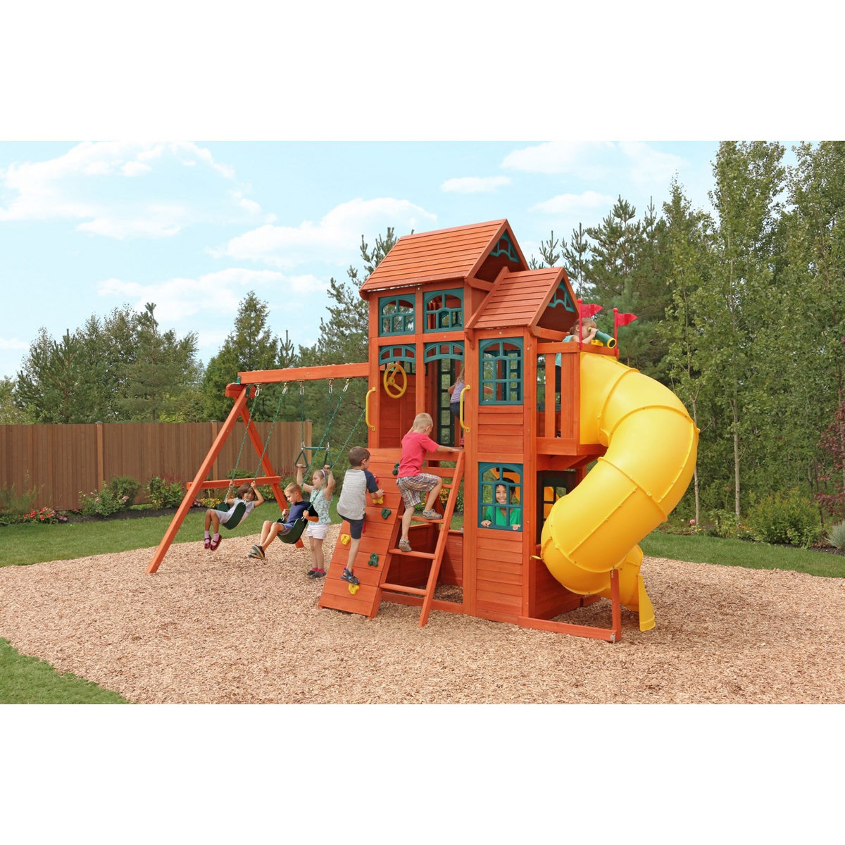 Kidkraft Aire de jeux avec 2 toboggans - Bois - H3.34m - CANYON RIDGE