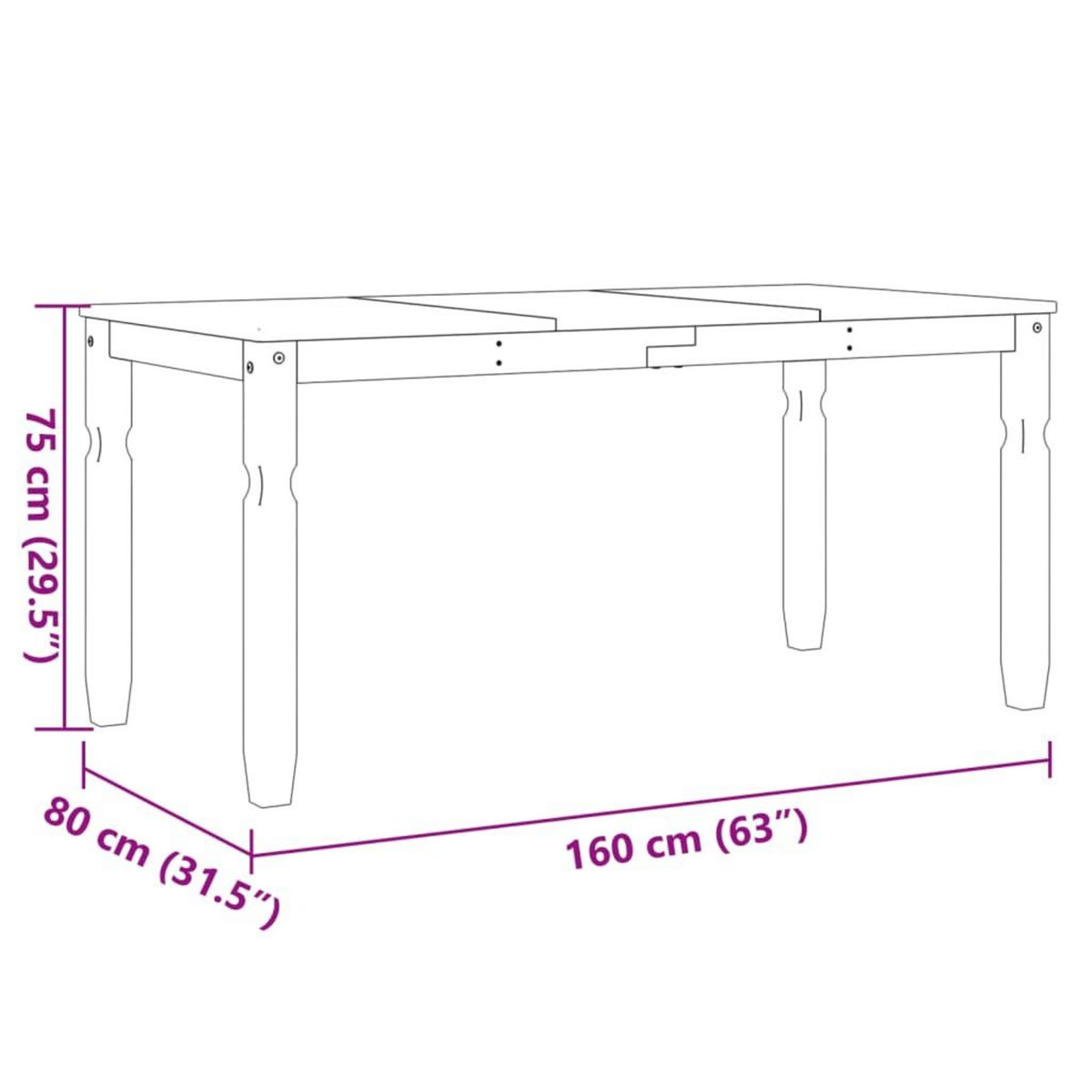 VIDAXL Table a manger  160x80x75 cm bois massif de pin