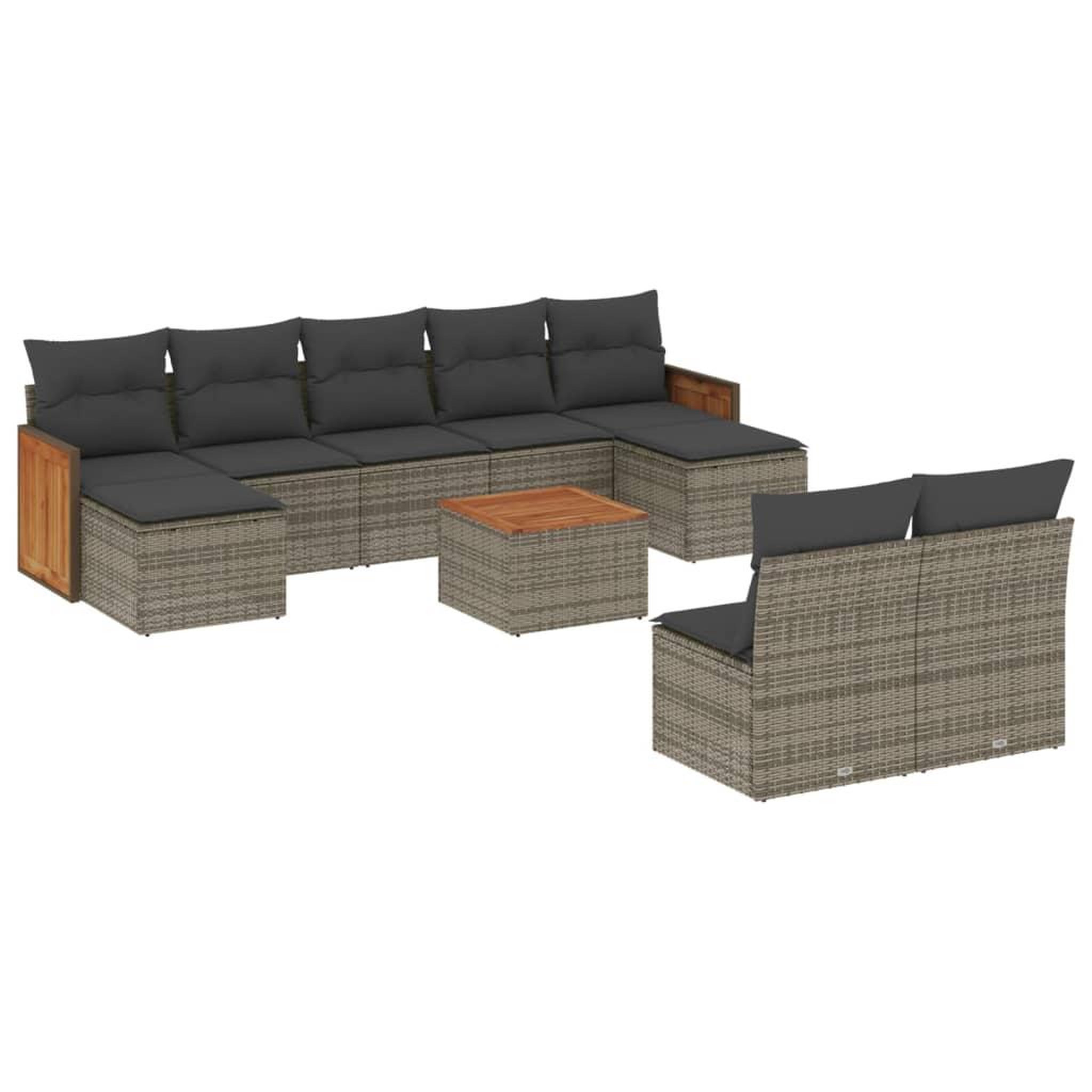 Voir la diapositive 2 : VIDAXL Salon de jardin avec coussins 10 pcs gris resine tressee