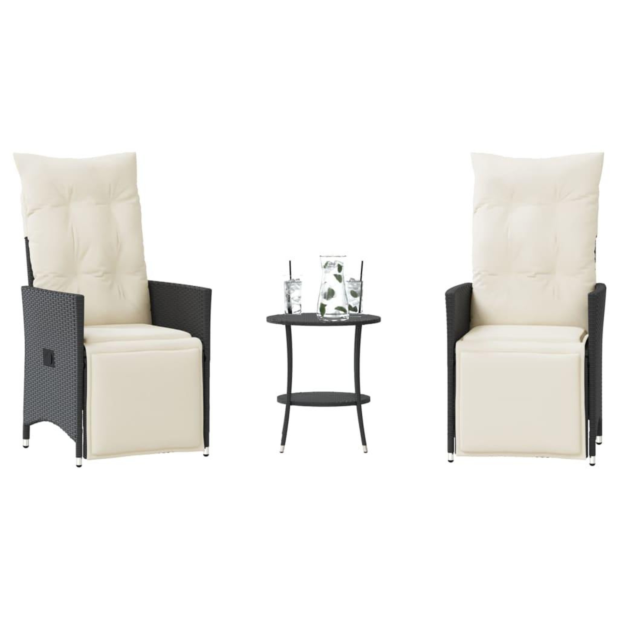 VIDAXL Ensemble de bistro 3 pcs avec coussins noir resine tressee
