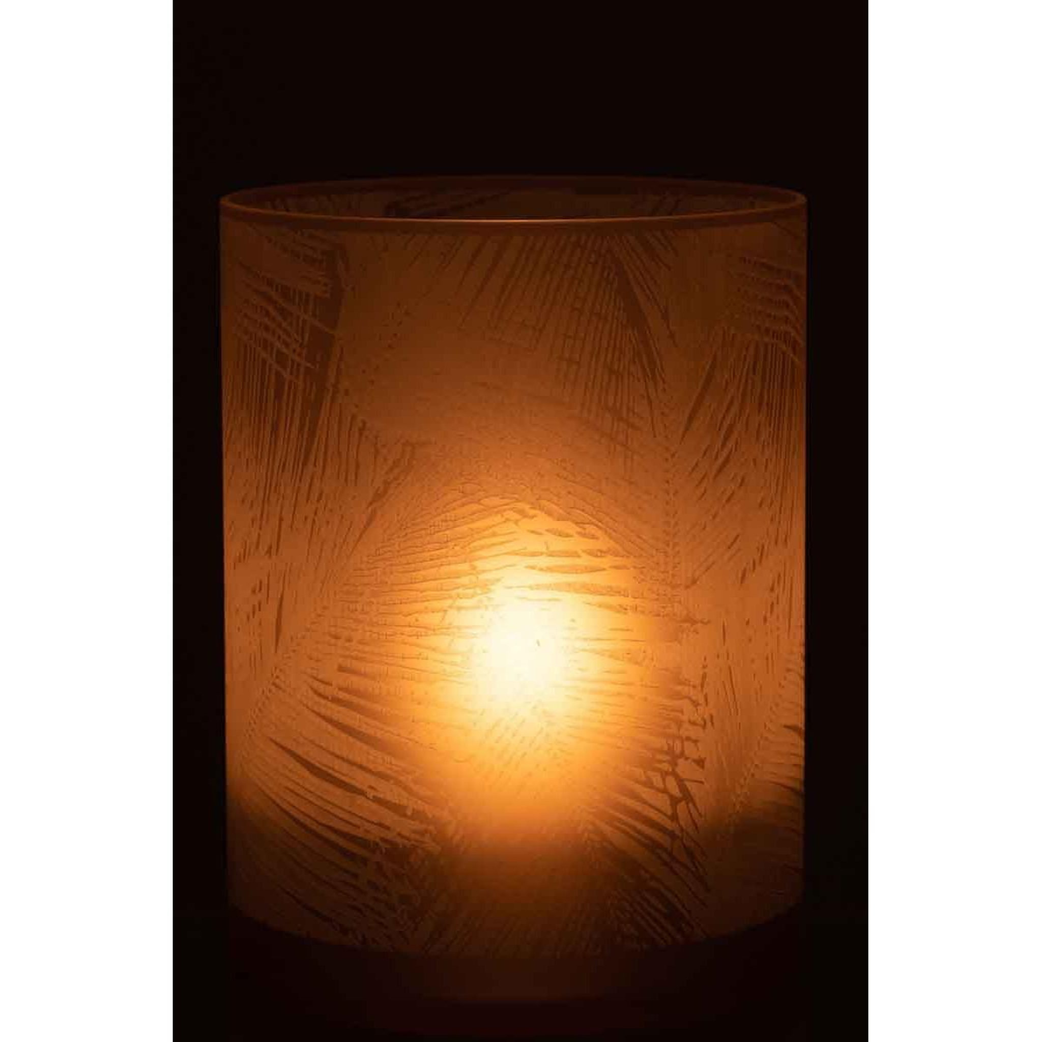 Voir la diapositive 3 : J-LINE Photophore design en verre  feuilles  24cm beige
