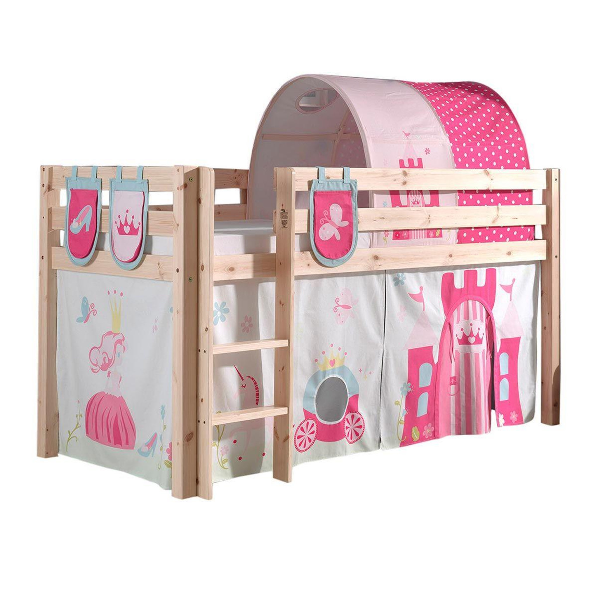 Paris Prix Pack - lit enfant surélevé, tente, 3 pochettes & tunnel  pino princesse  naturel