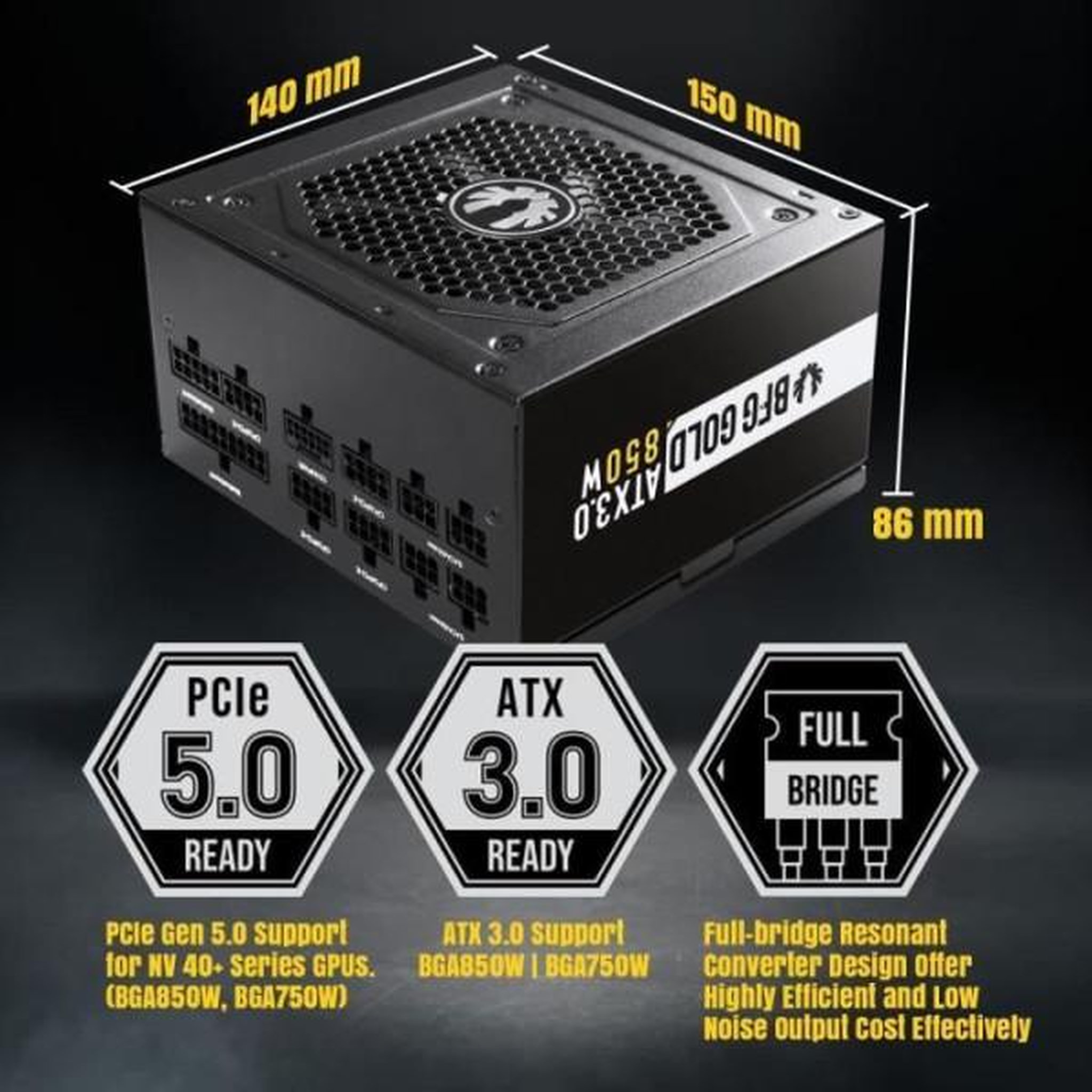 Voir la diapositive 3 : BitFenix BITFENIX BFG GOLD 850W (80+ Gold) ATX 3.0 - Alimentation PC - 850W