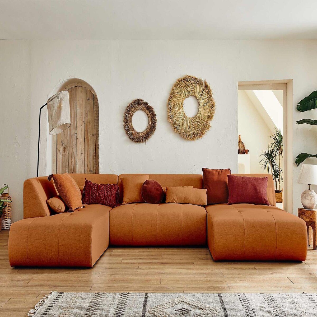 LISA DESIGN Onyx - canapé panoramique d'angle gauche 7 places - en tissu