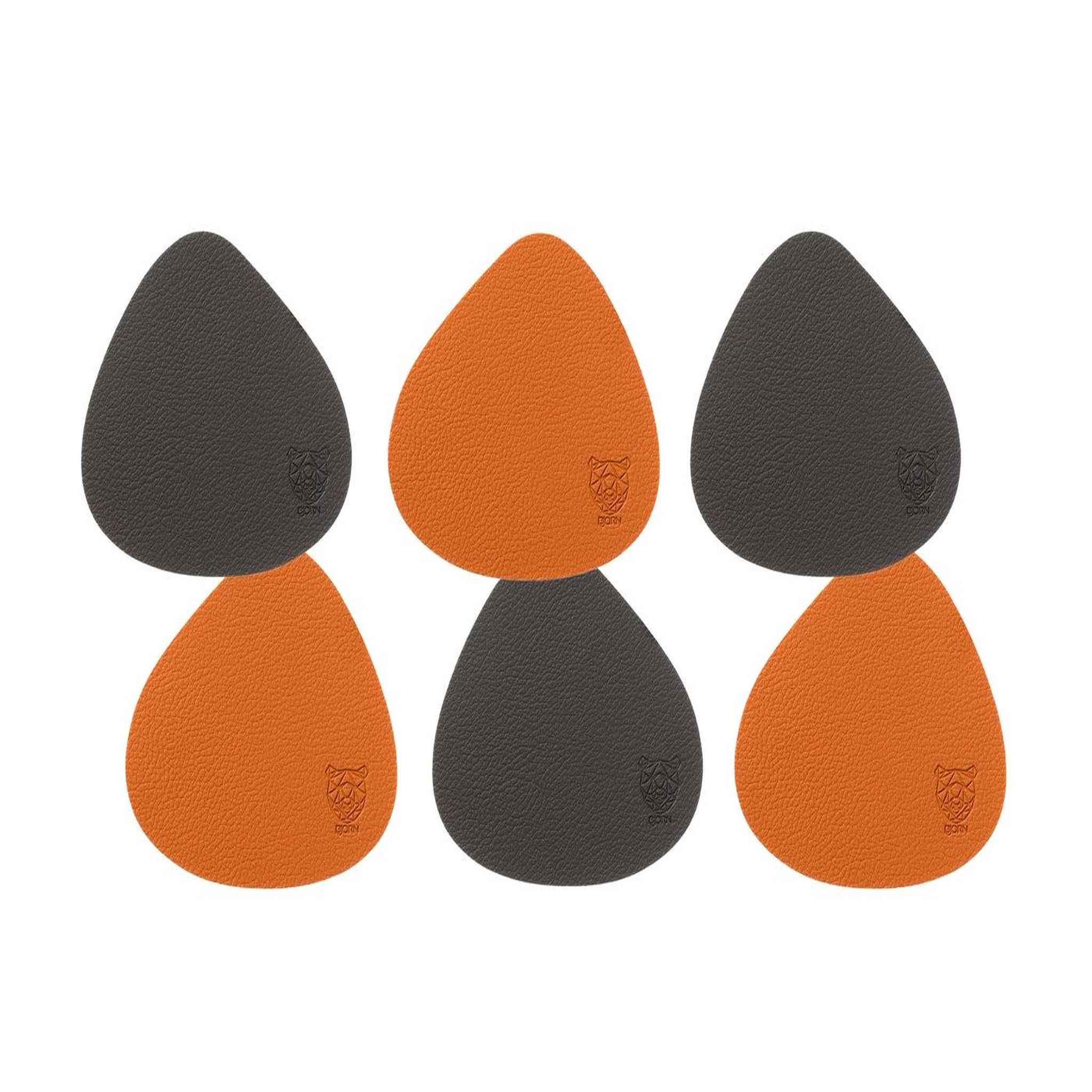 Voir la diapositive 1 : BJORN Sous-verre curve réversible - 6 pièces - cuir recyclé orange et chocolat