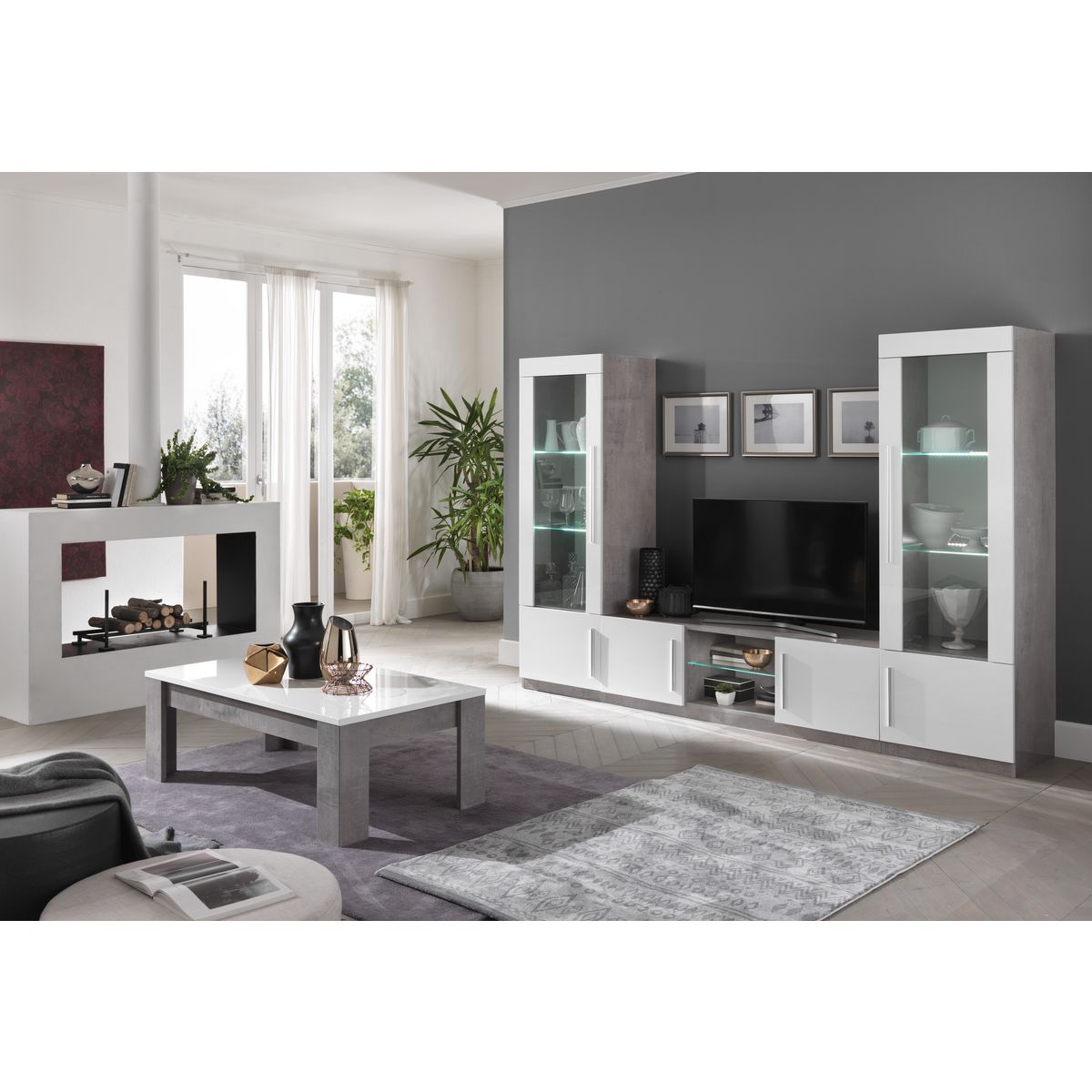 Meuble TV 2 portes 1 niche L156 cm TORINO