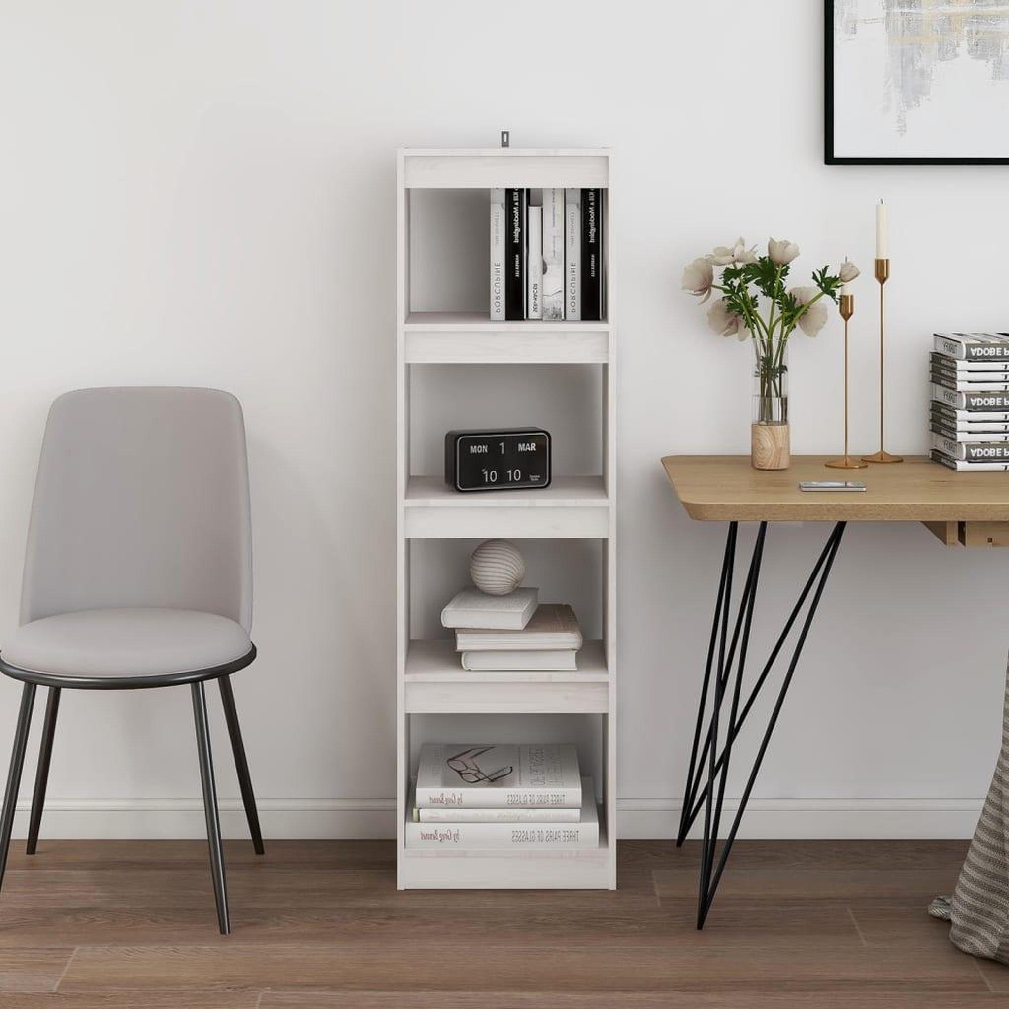 Voir la diapositive 3 : VIDAXL Bibliotheque/Separateur de piece Blanc 40x30x135,5cm Pin massif