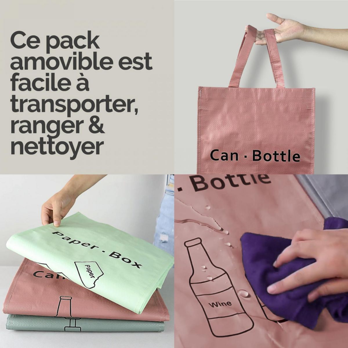 LINXOR Lot de 3 sacs de recyclage réutilisables pour tri sélectif - 160L