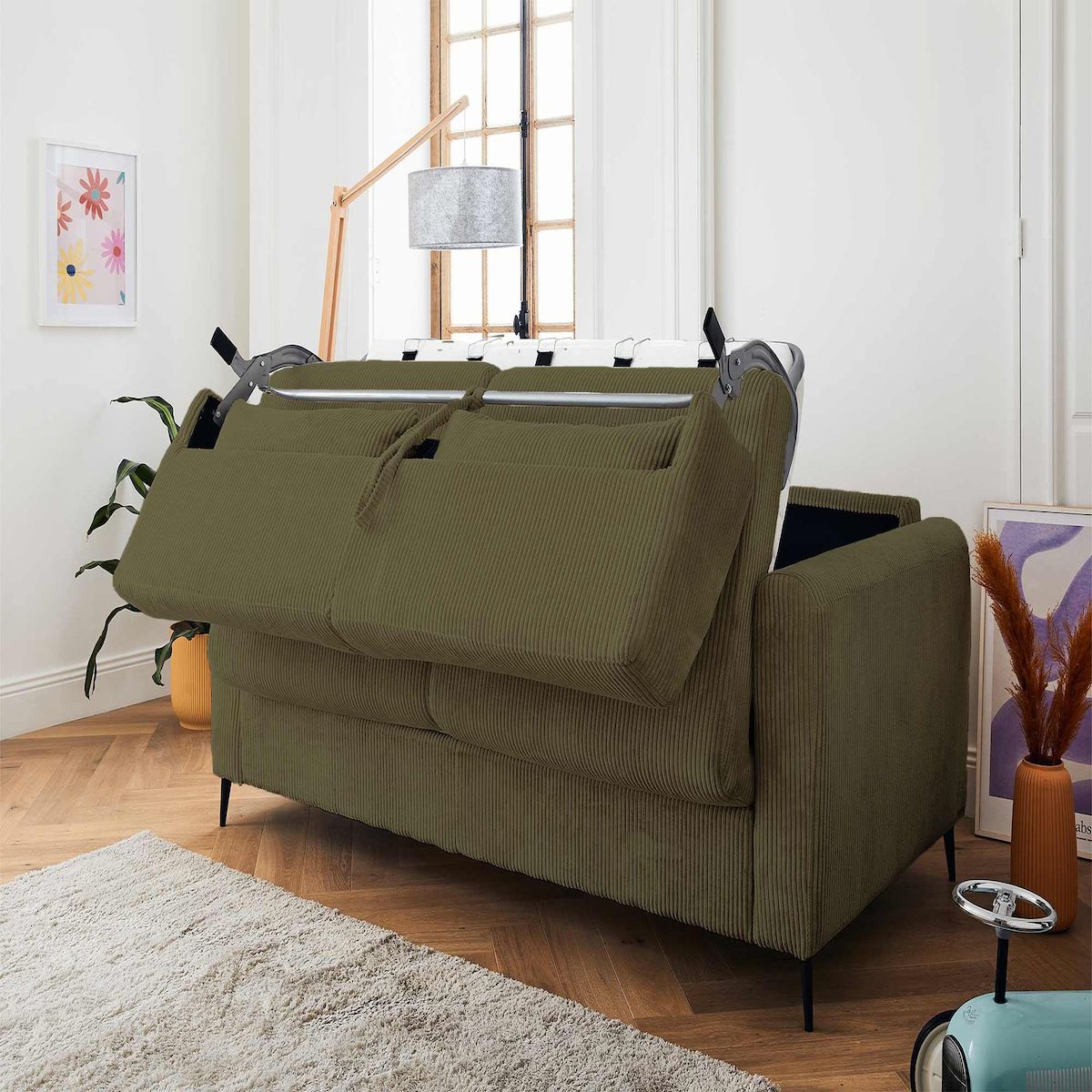 LISA DESIGN Owen - canapé 3 places convertible express couchage quotidien 140 cm matelas 12 cm en velours côtelé