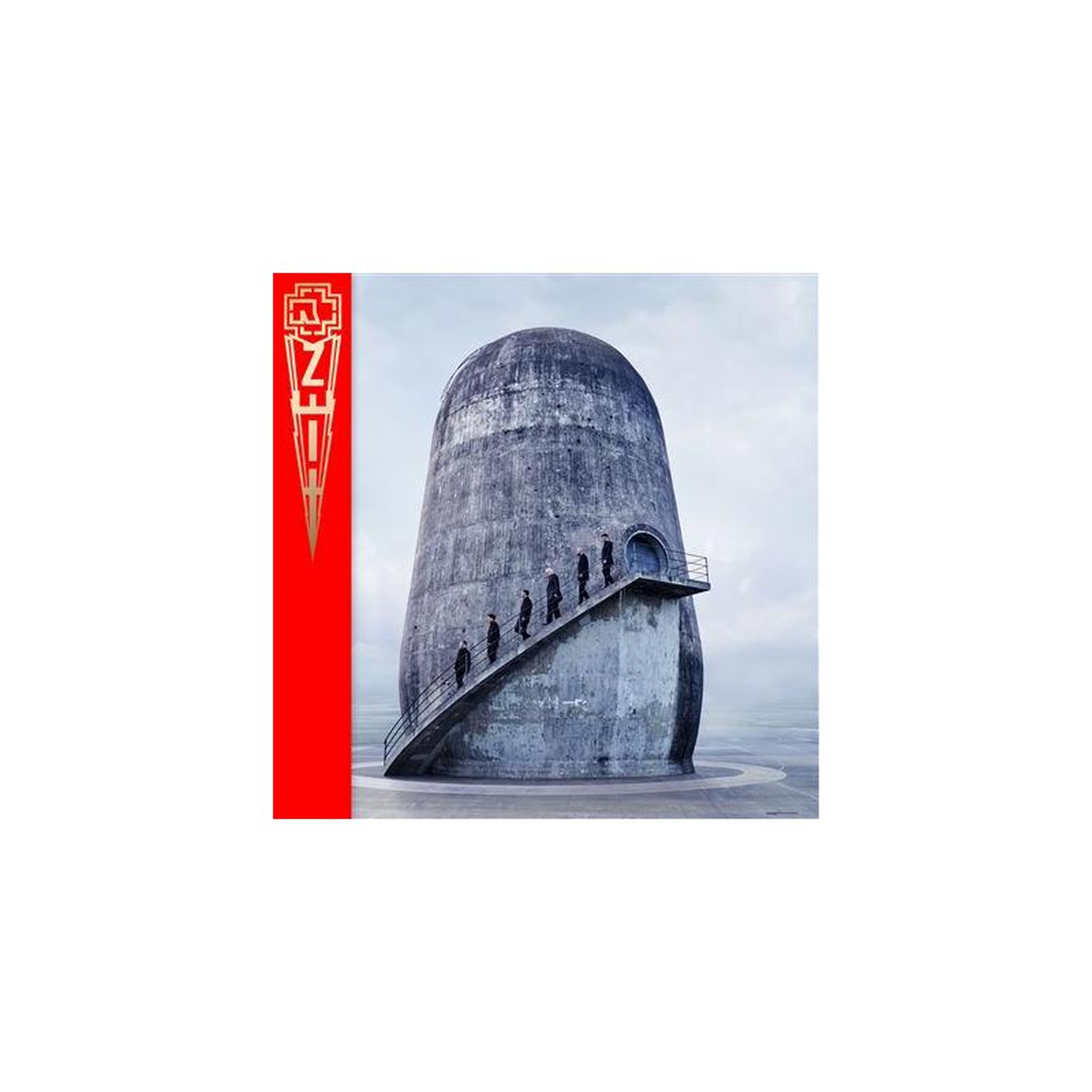 Vinyle zeit en boîte rouge, blanc et gris, logo zt géométrique stylisé, visuel dôme gris