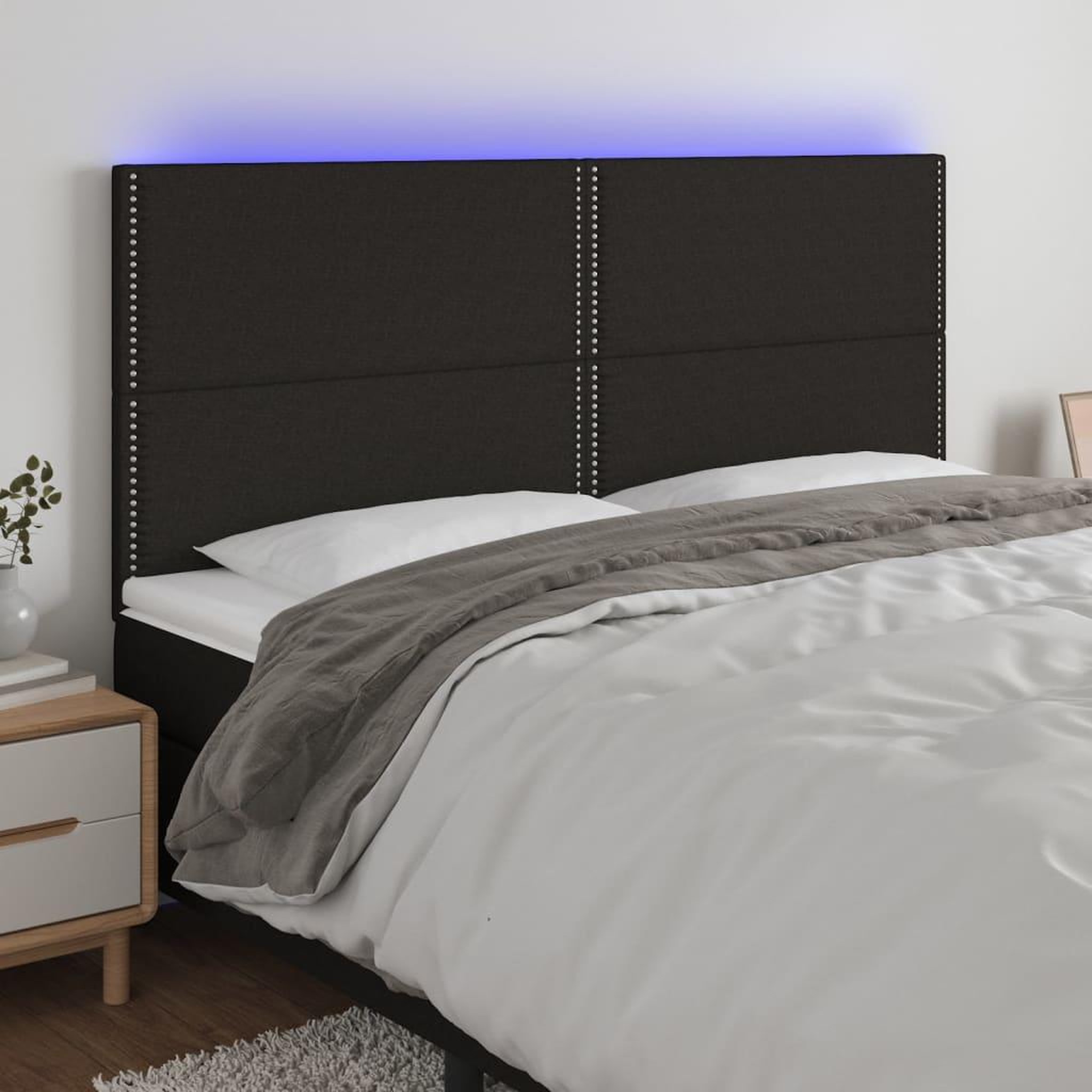 Voir la diapositive 1 : VIDAXL Tete de lit a LED Noir 160x5x118/128 cm Tissu