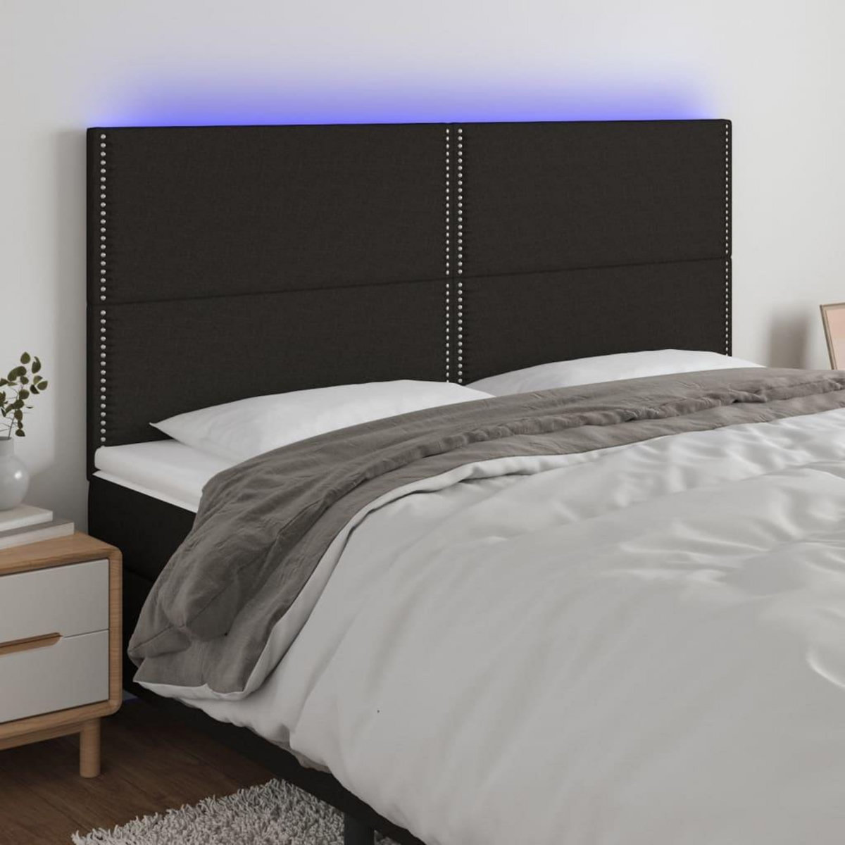 VIDAXL Tete de lit a LED Noir 160x5x118/128 cm Tissu