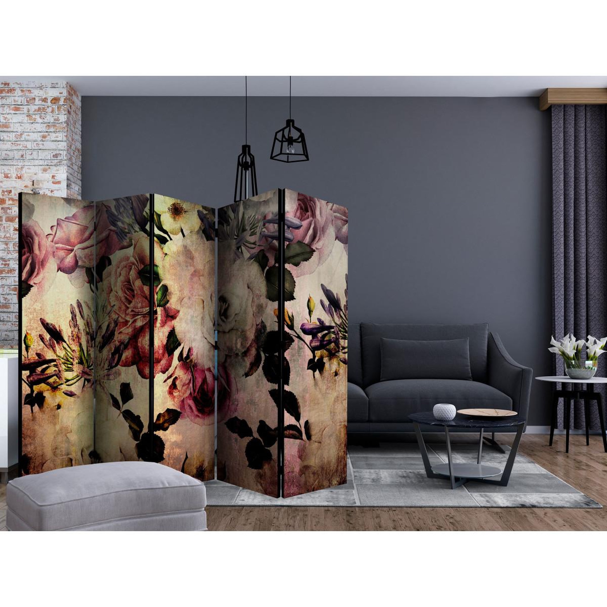Voir la diapositive 2 : Paris Prix Paravent 5 volets  nostalgia flowers  172x225cm