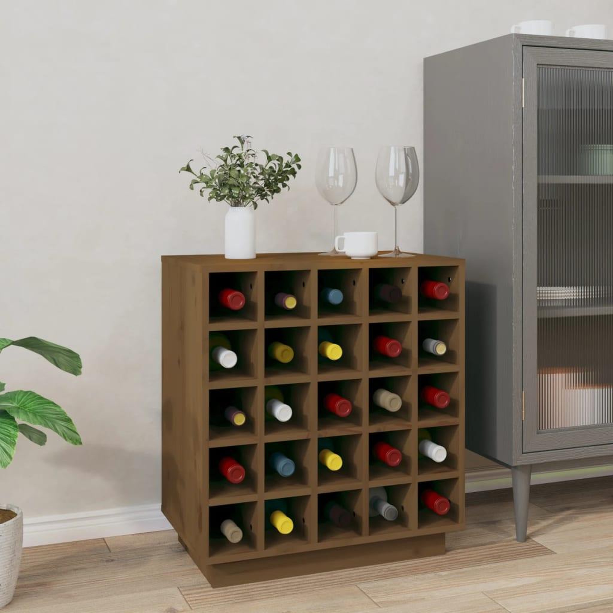 Voir la diapositive 1 : VIDAXL Armoire a vin Marron miel 55,5x34x61 cm Bois de pin massif