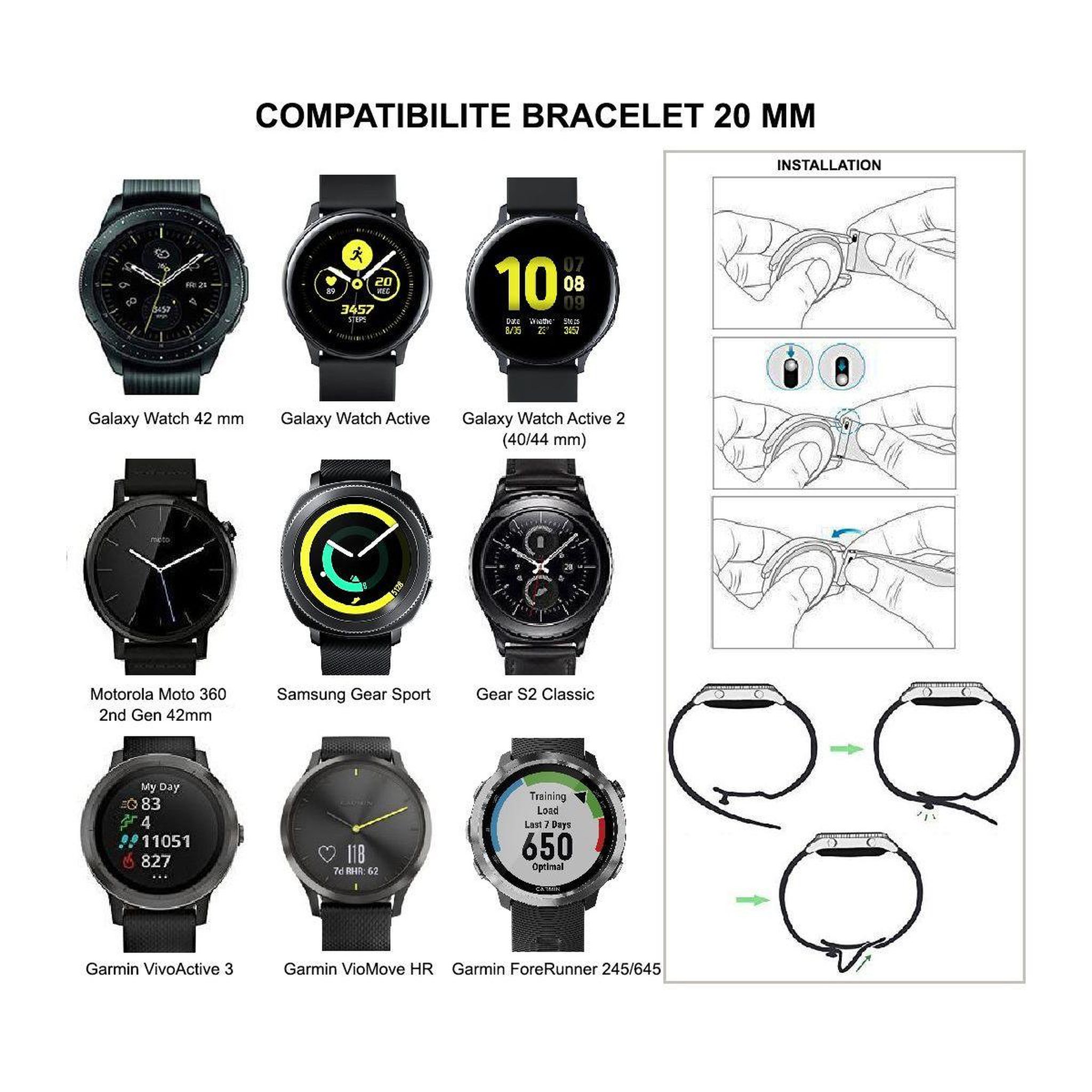Voir la diapositive 4 : IBROZ Bracelet Samsung/Huawei SoftTouch 20mm bleu