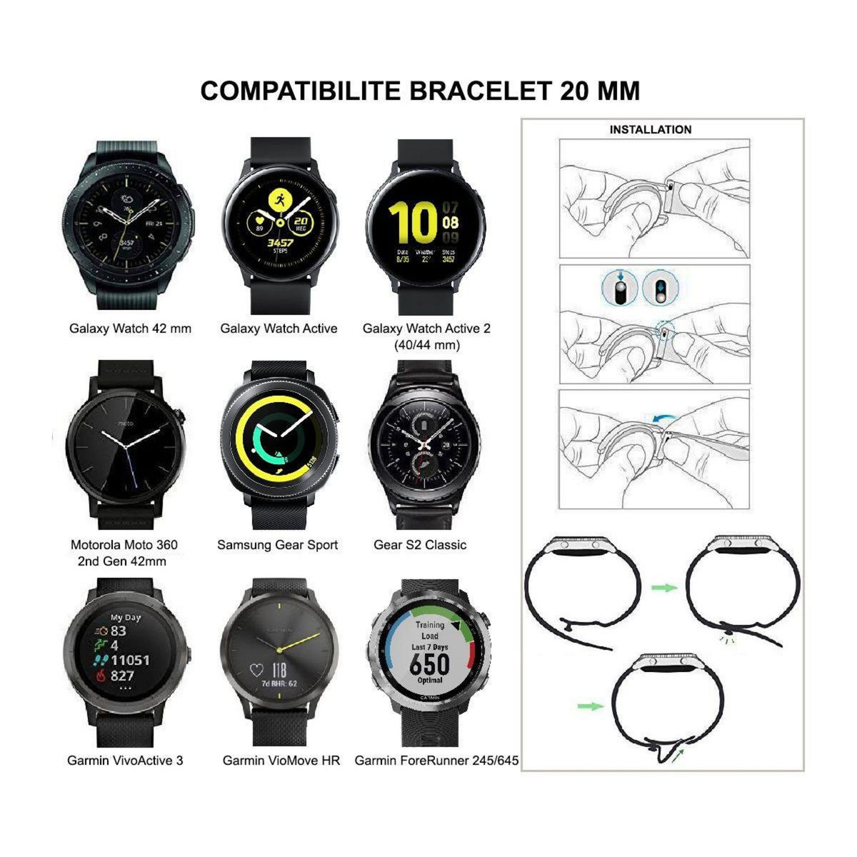 IBROZ Bracelet Samsung/Huawei SoftTouch 20mm bleu