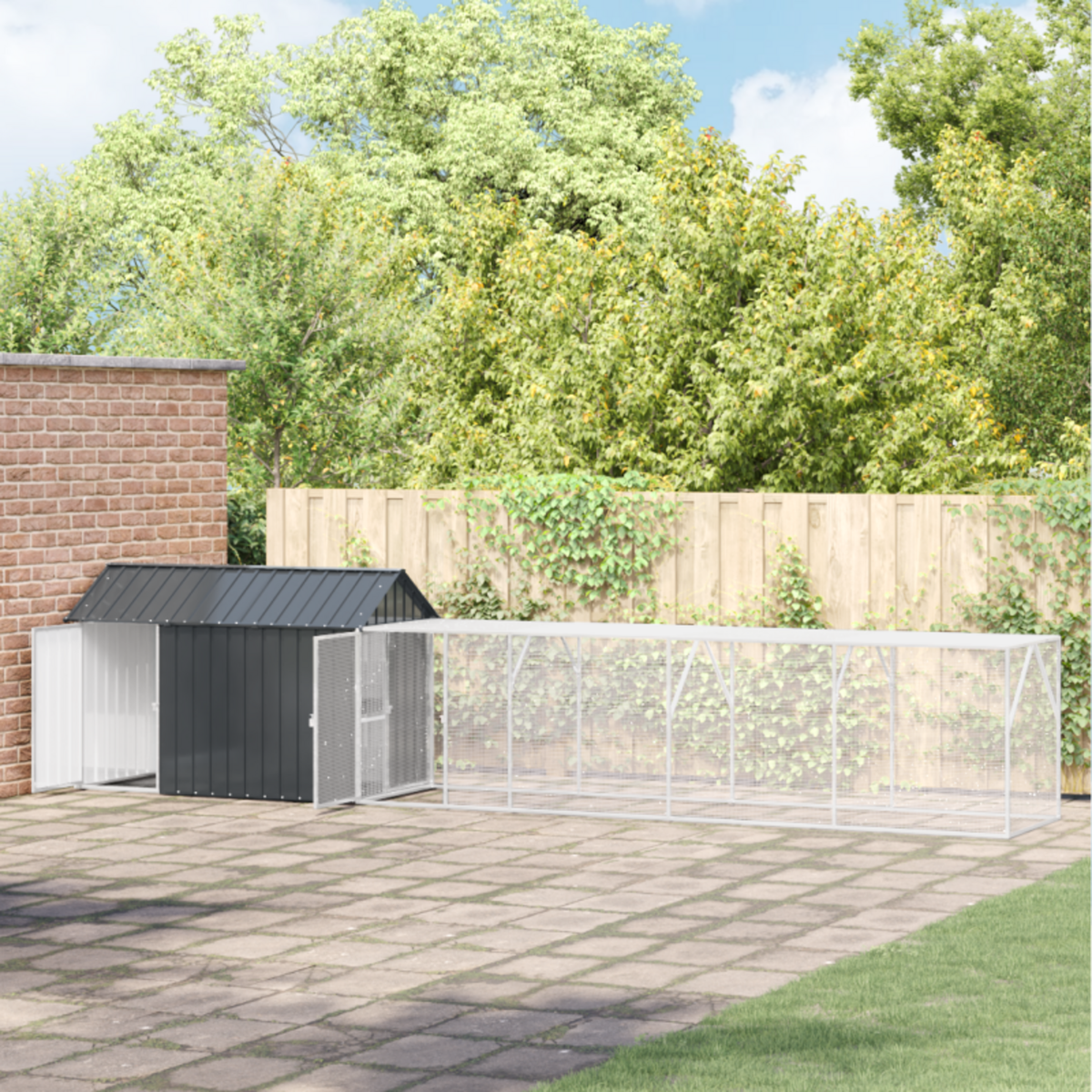 VIDAXL Aviary pour oiseaux avec extension anthracite 112x619x141 cm en acier