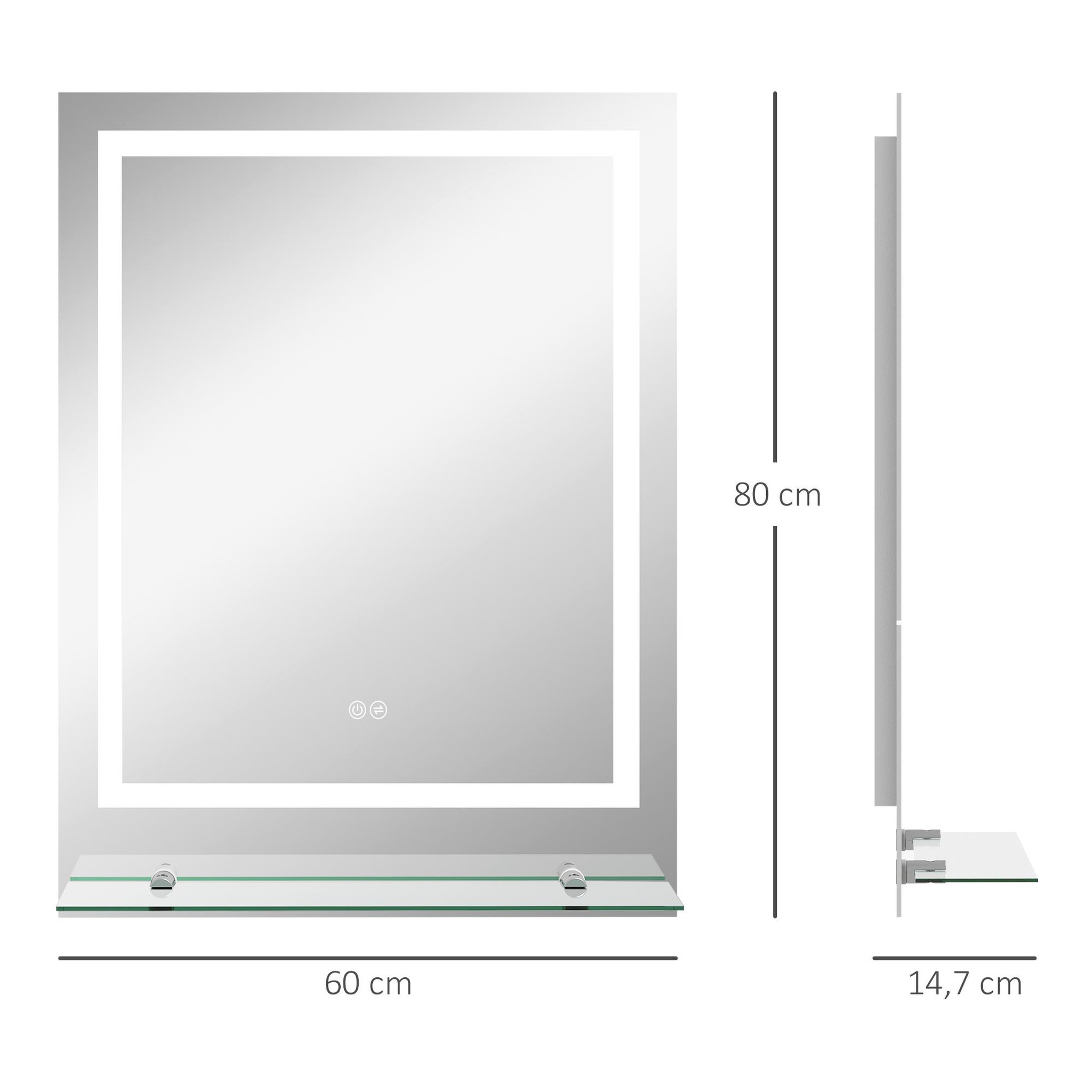 Voir la diapositive 3 : KLEANKIN Miroir lumineux led 43w antibué réglable interrupteur tactile étagère intégrée 60l x 14p x 80h cm