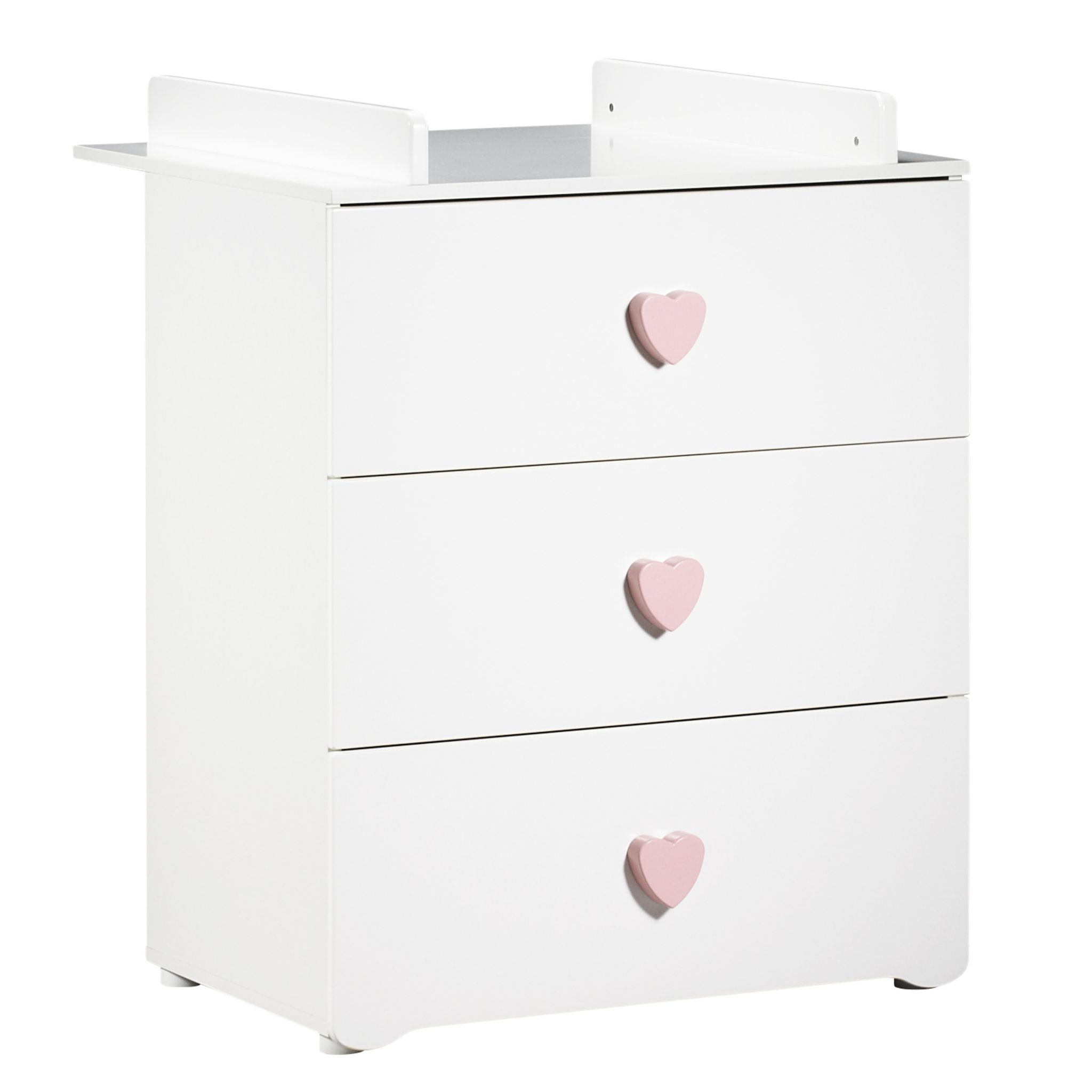 BABY PRICE Commode à langer 3 tiroirs NEW BASIC Boutons C&oelig;ur Rose