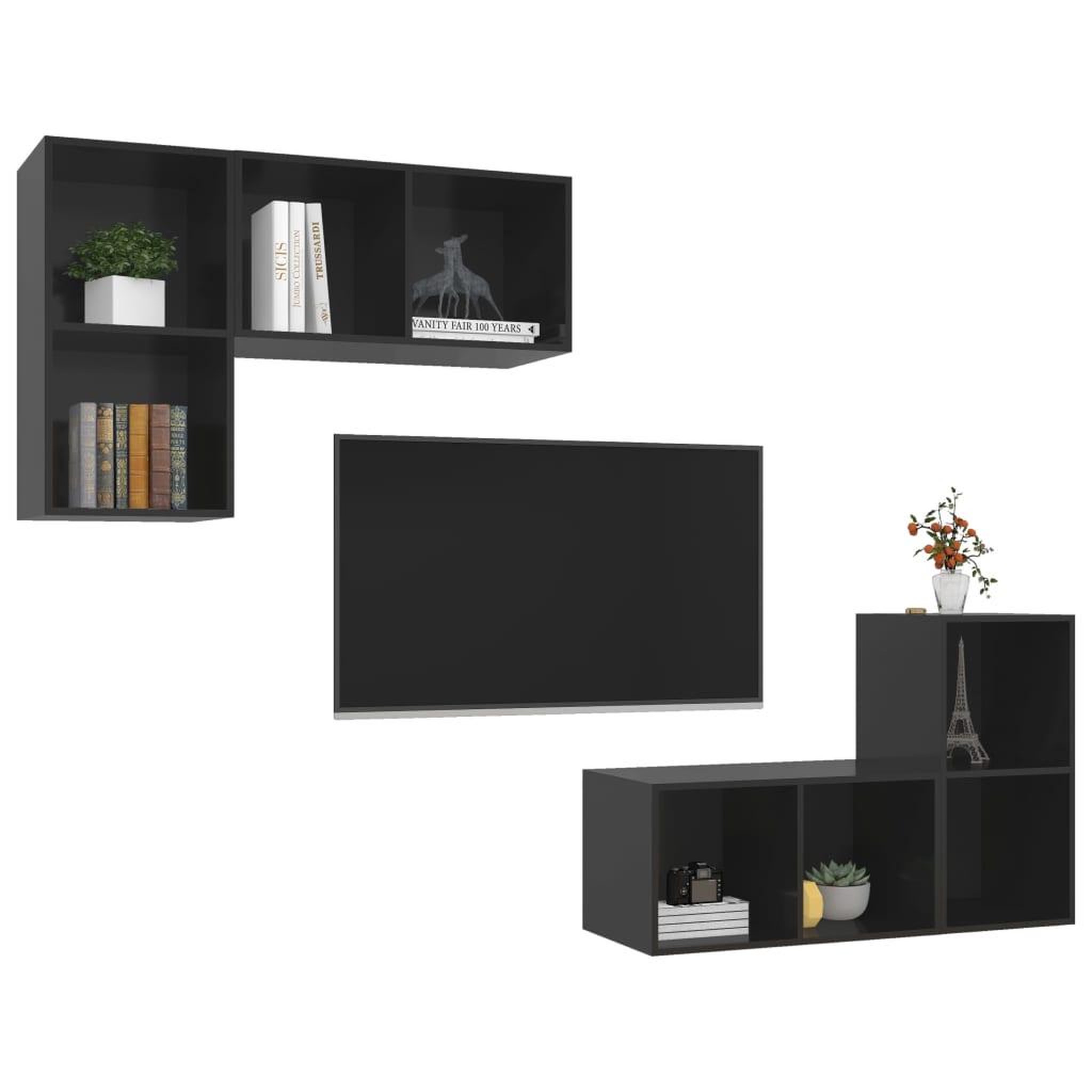 Voir la diapositive 3 : VIDAXL Meubles TV muraux 4 pcs Noir brillant Bois d'ingenierie