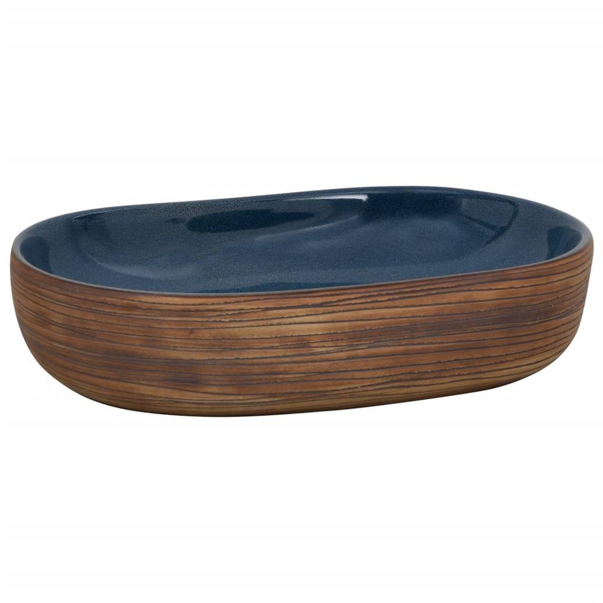 Voir la diapositive 2 : VIDAXL Vasque a poser marron et bleu ovale 59x40x14 cm ceramique
