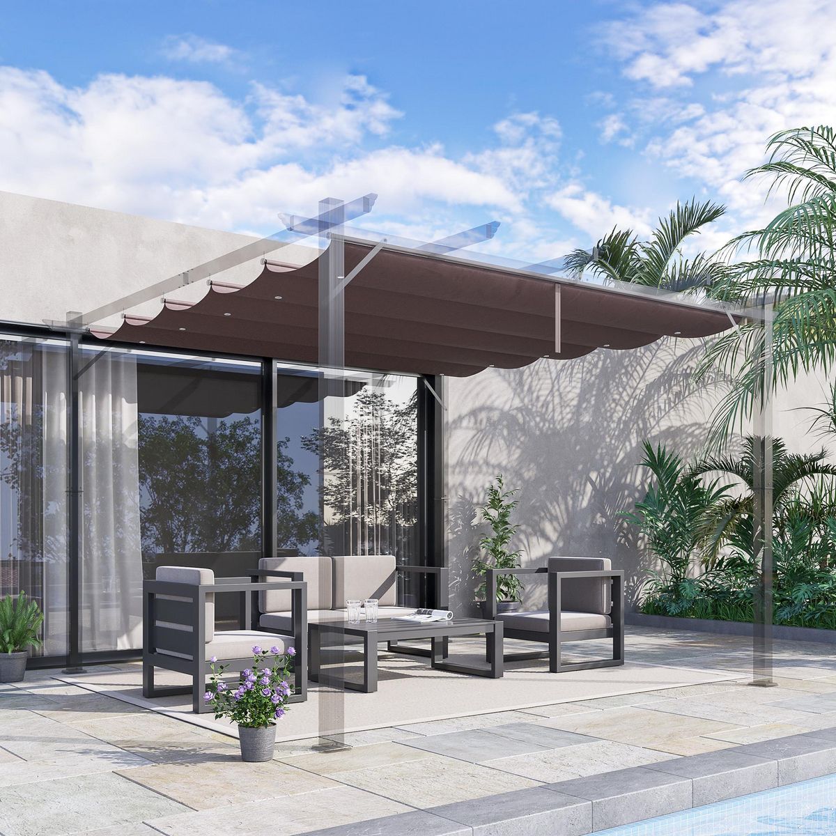 OUTSUNNY Toile de rechange pour pergola rétractable 3 x 3 m polyester haute densité 180 g/m² imperméabilisé chocolat