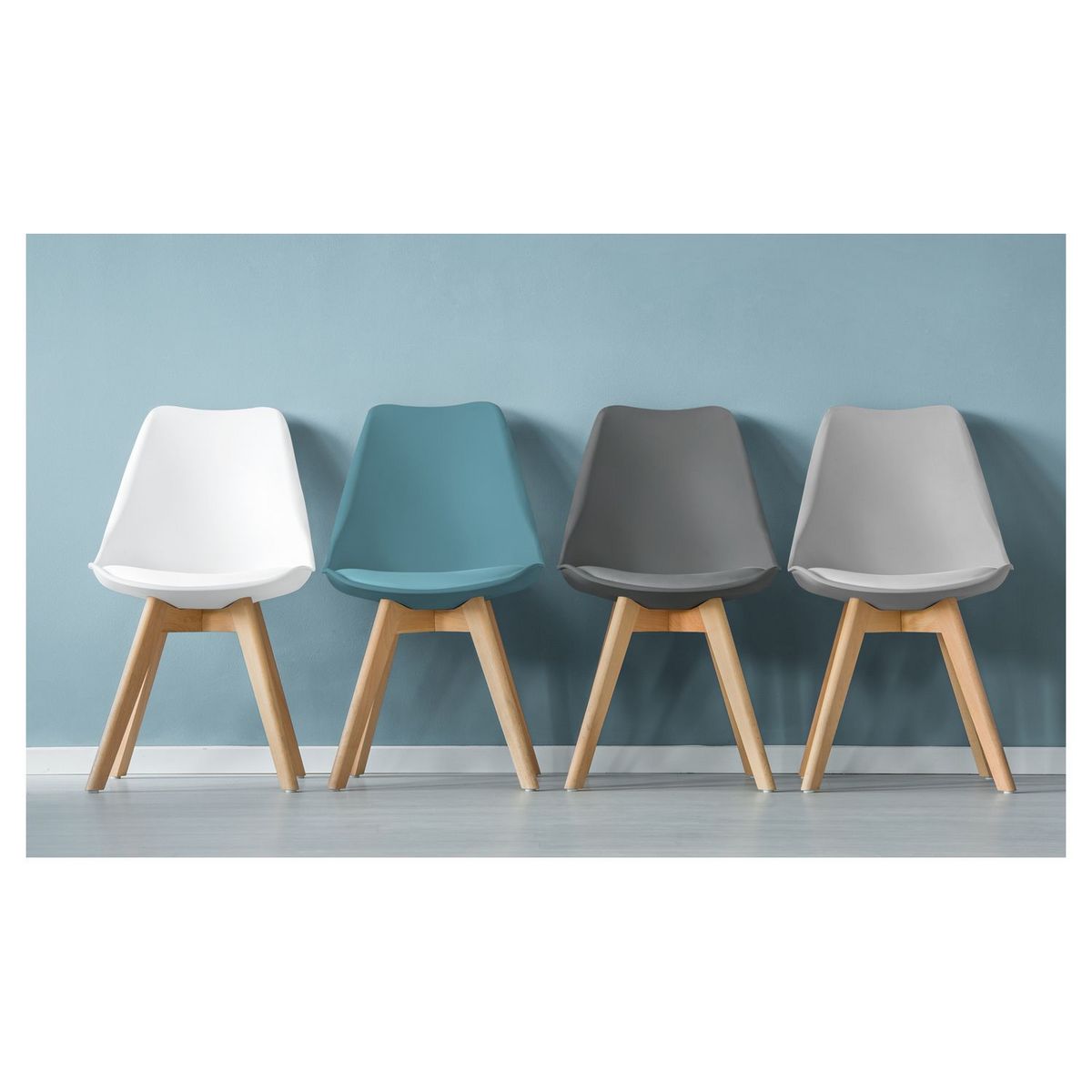 Lot de 4 chaises mix couleurs style scandinave pieds bois massif ODDA