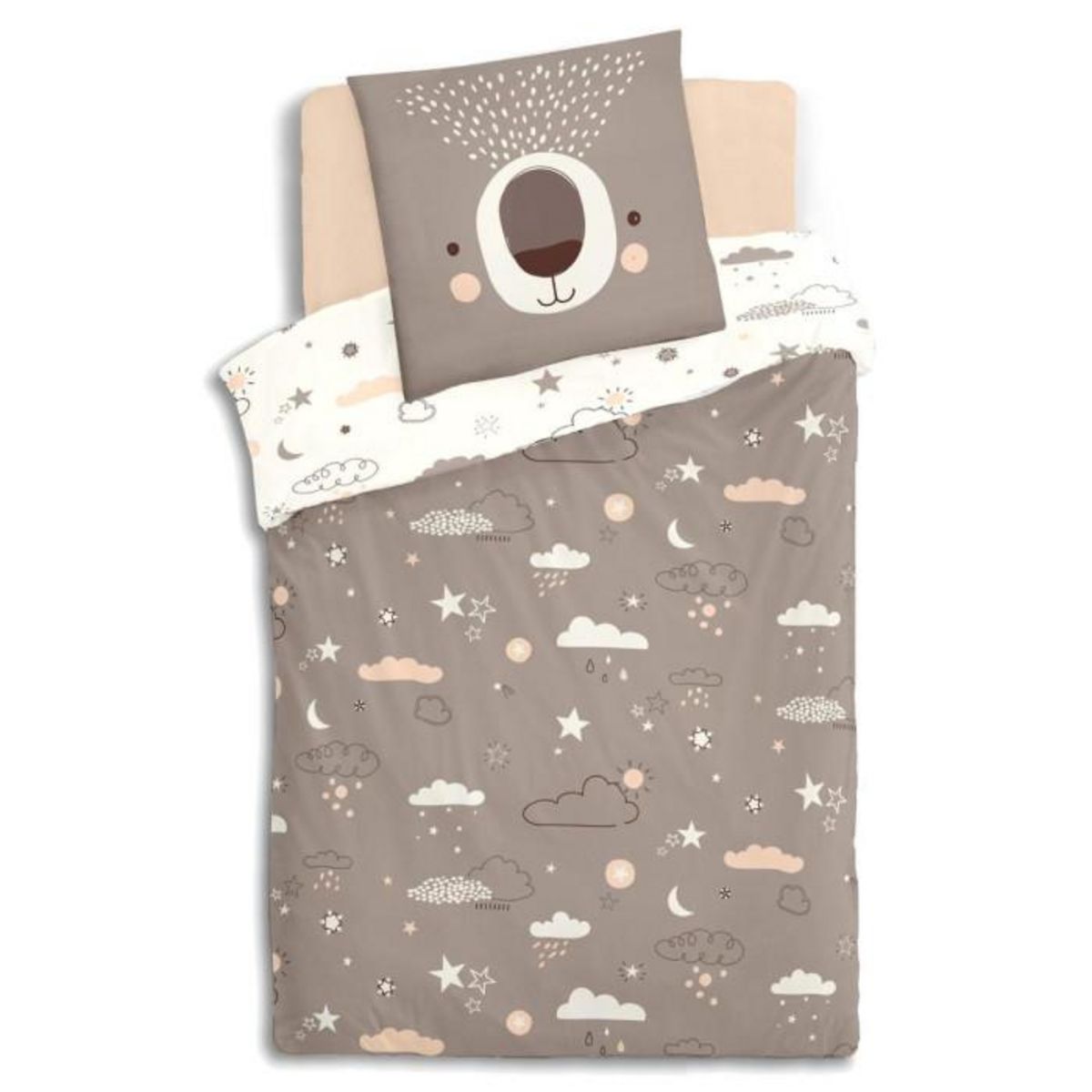 Atmosphera Kids Parure de Lit 2 Pièces  Ours  140x200cm Taupe & Blanc