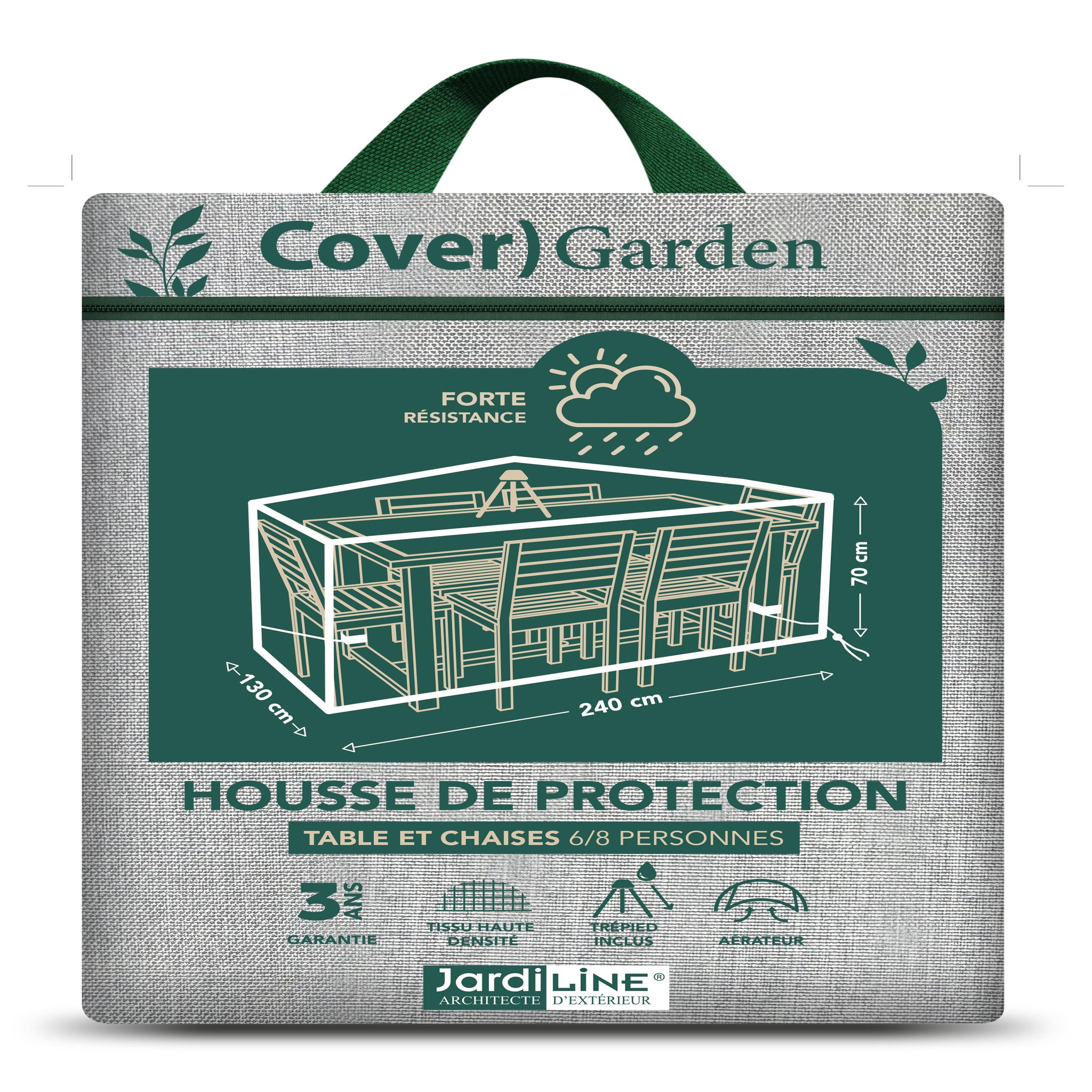 Voir la diapositive 5 : Jardiline Housse TABLE RECTANGULAIRE + CHAISES 6/8 pers. - 240 x 130 x 70 cm - Cover Garden