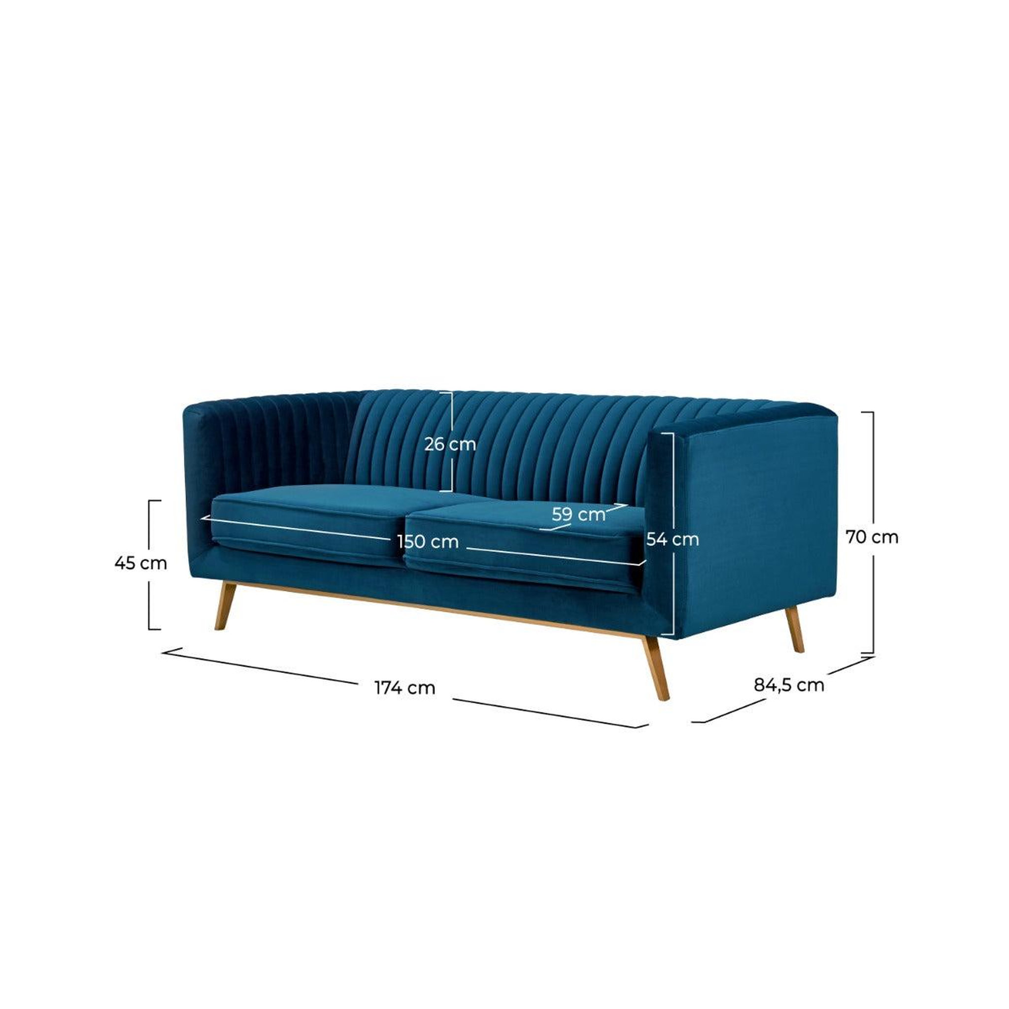 Voir la diapositive 4 : MAISON PAVANE Canapé 2 places en velours bleu foncé-gatsby