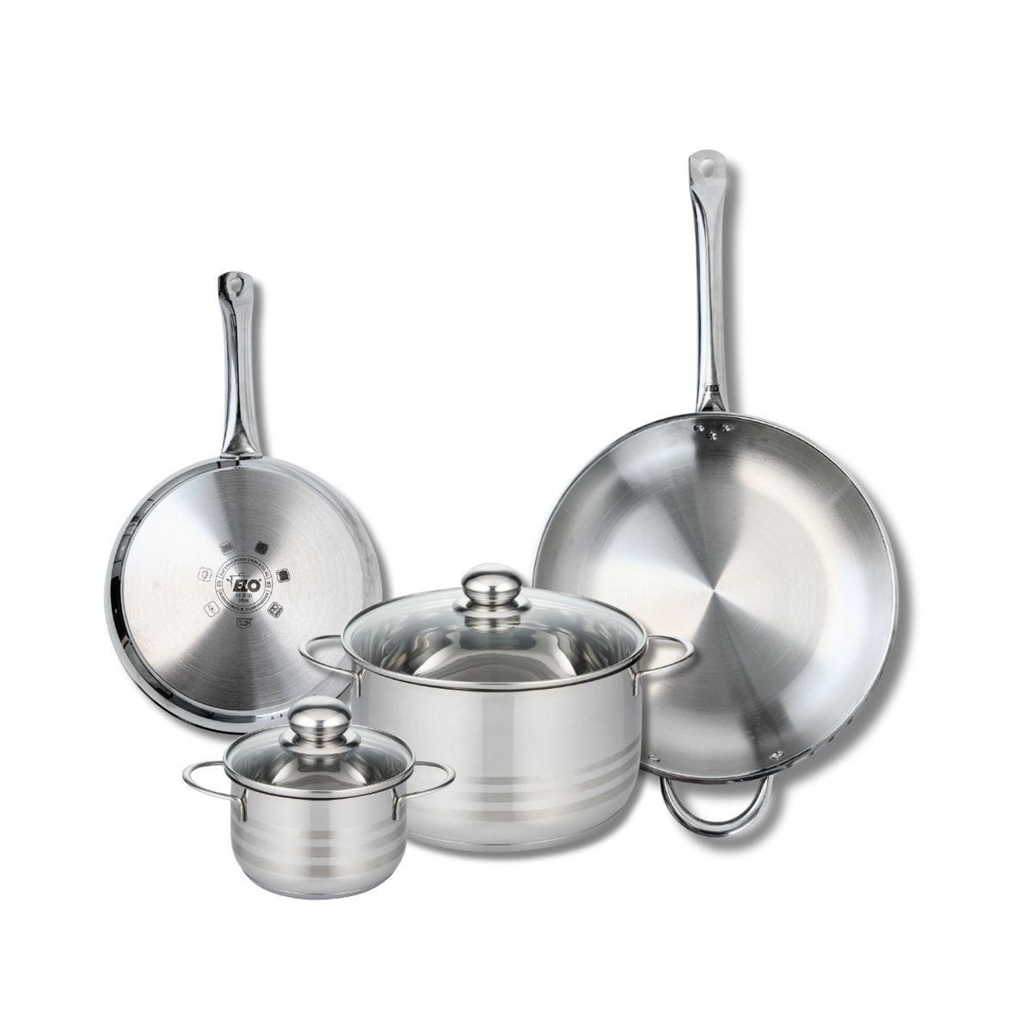 ELO Ensemble de 2 poêles de cuisson 24 et 32 cm et 2 faitouts 14 et 24 cm elo profi brillant