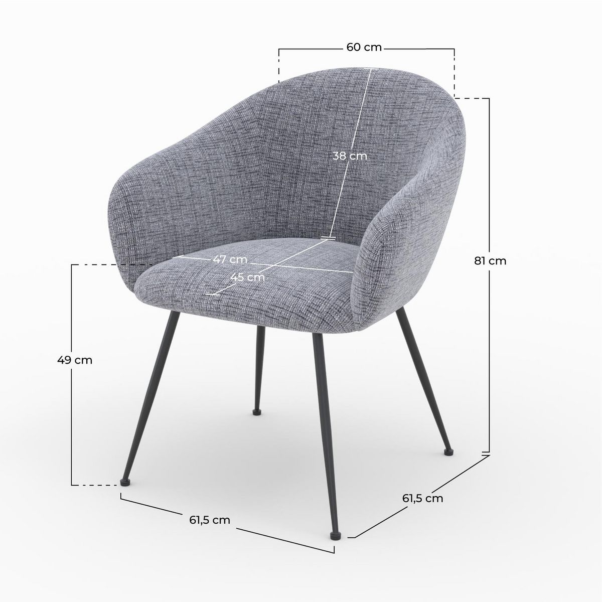 Rendez vous déco Fauteuil en tissu blanc chiné et pieds en métal noir - Socky