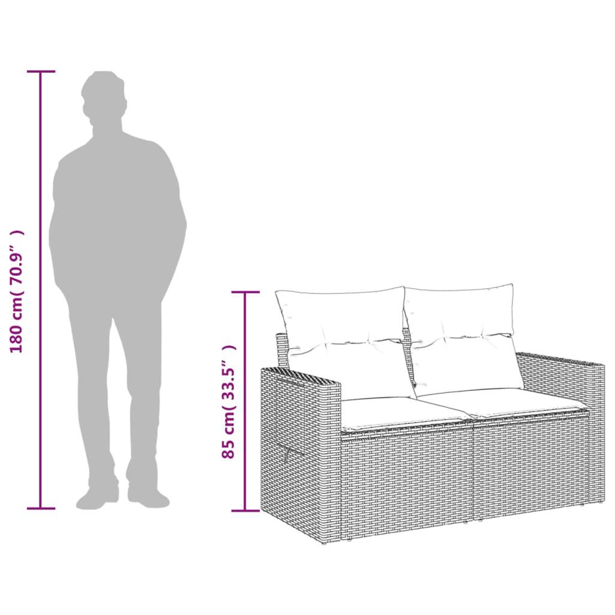 Voir la diapositive 6 : VIDAXL Canape de jardin avec coussins 2 places noir resine tressee