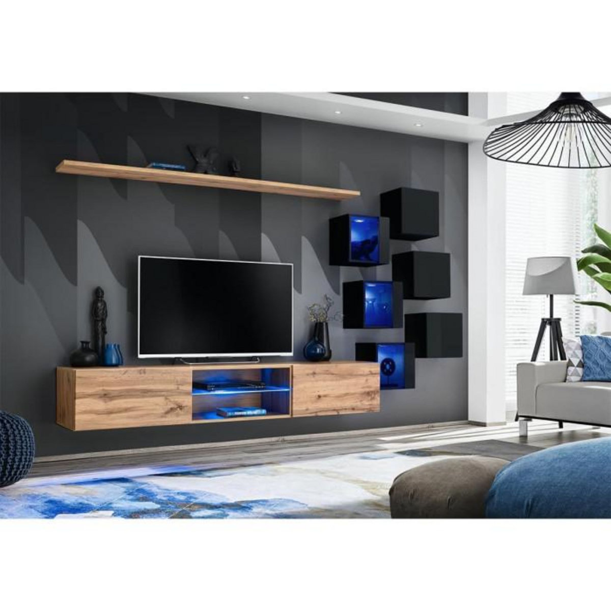 Paris Prix Ensemble Meuble TV  Switch XXI  260cm Naturel & Noir