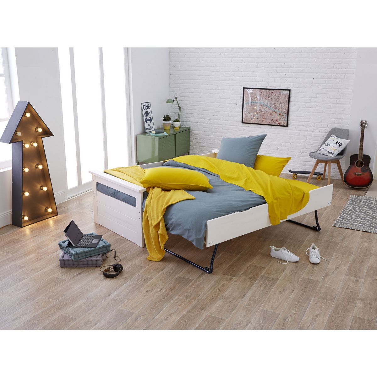 Lit  banquette gigogne en bois massif  2x90x190cm SANTA CRUZ