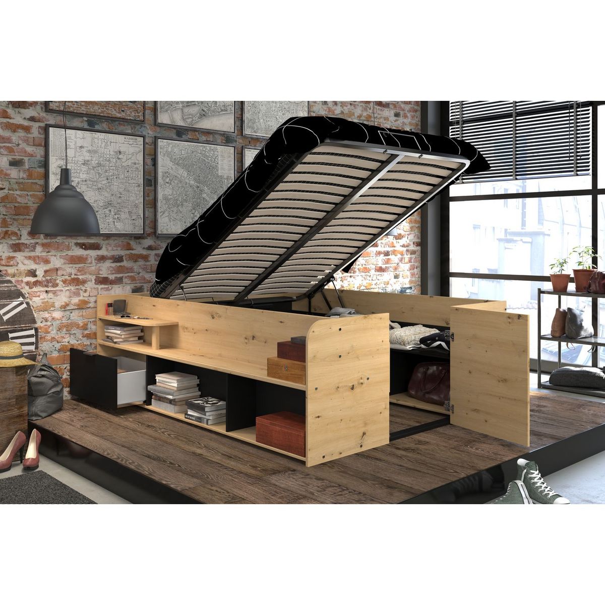 Lit coffre double avec rangement 140x190/200cm KING